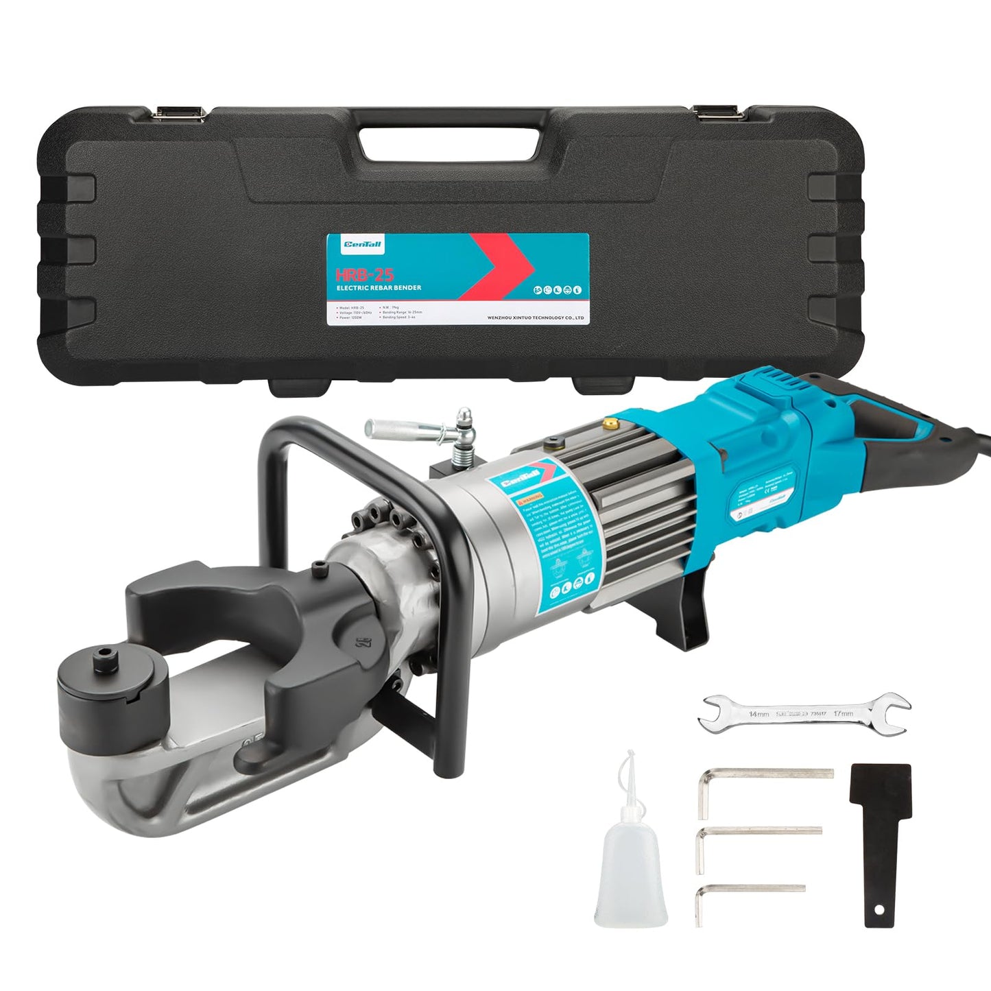 CENTALL 1" Electric Hydraulic Rebar Bender 16-25mm 3s Easily Bending Portable Rebar Bender 1200W 120v/60hz Bending Angle 0-130 Degrees HRB-25 (Blue)