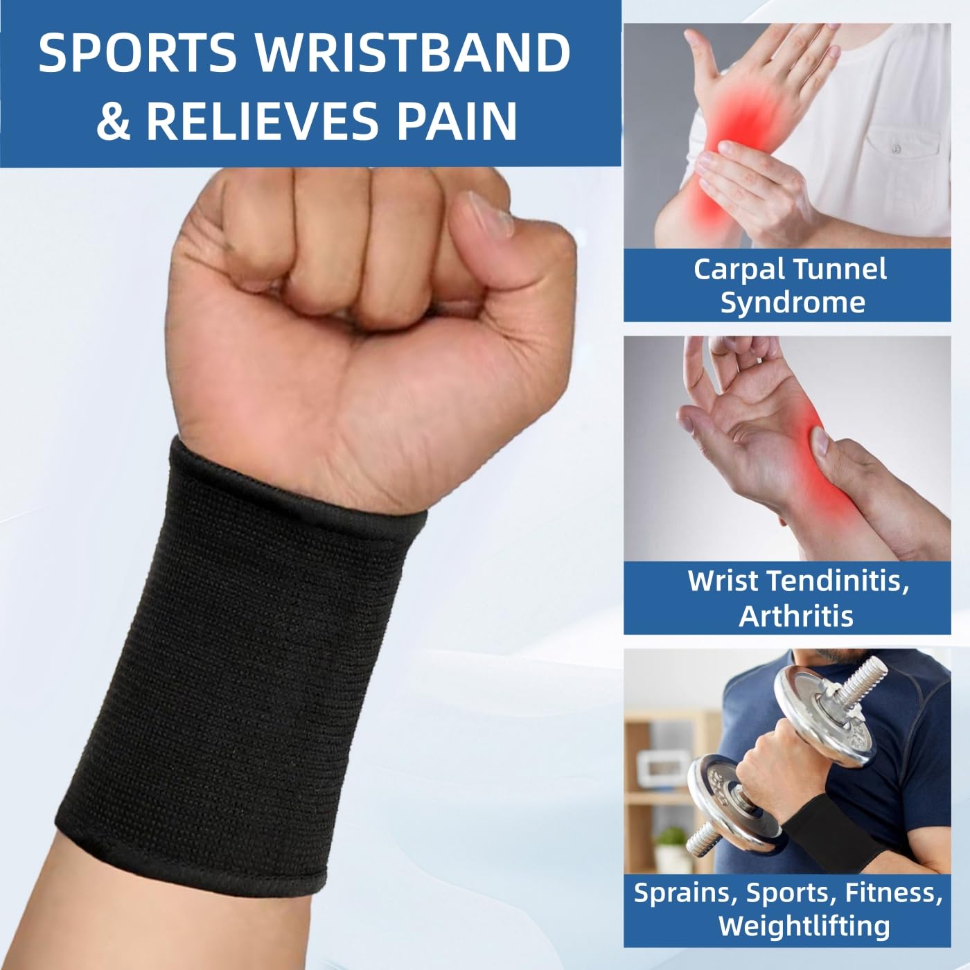 JUSDIQIR Wrist Compression Sleeve, Elastic Wrist Support Sleeve Wrist Braces, Carpal Tunnel Support Sleeve, for Women and Men Sport Fitness Workout (1, Black)