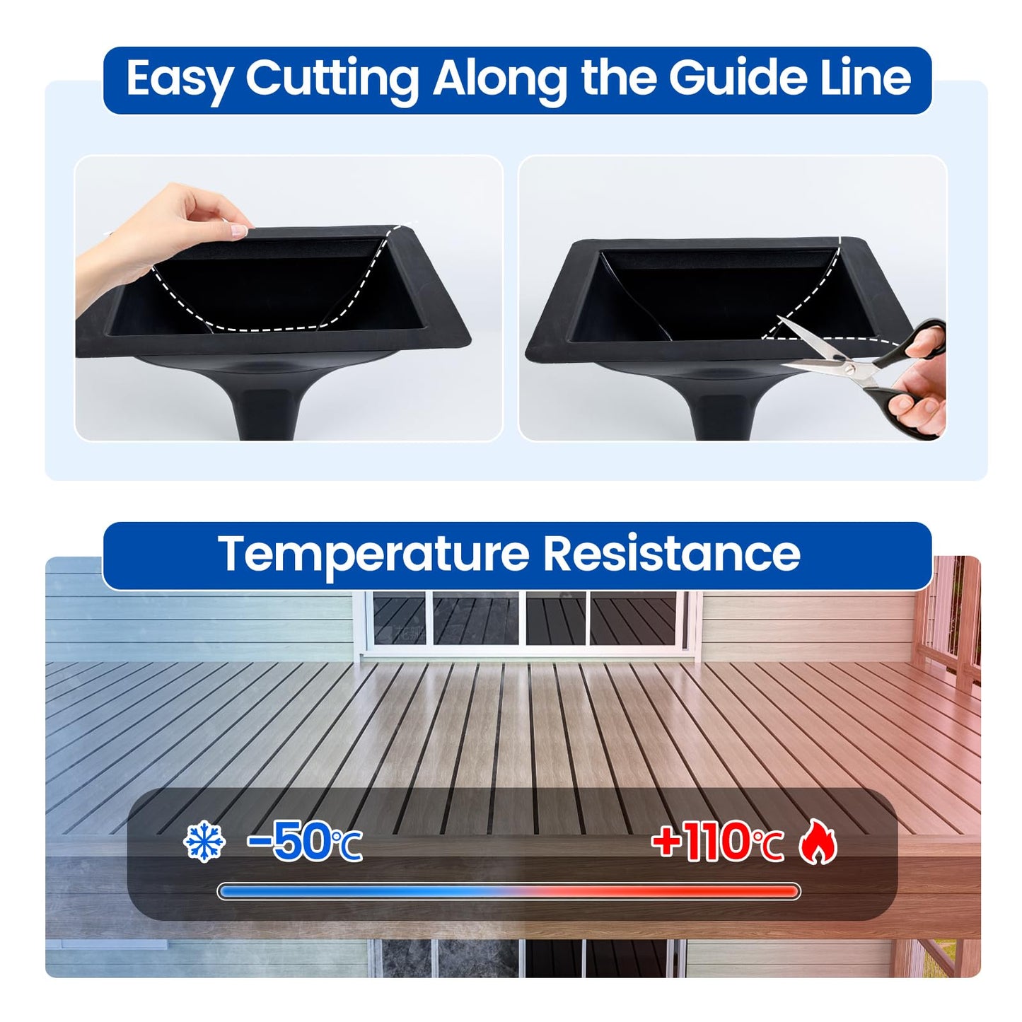 Muzata 9PCS Black Under Deck Drainage System Downspout PE Easy Installation Rain Drain for 12"/16" Joist Spacing M078
