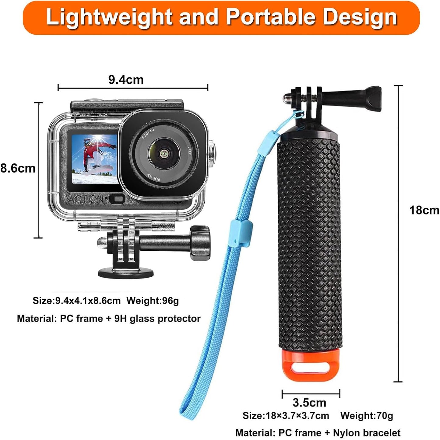BO&DQQ 6 196FT/60M Underwater Waterproof Case Compatible with DJI Osmo Action Camera, Dive Diving Housing Cover Shell