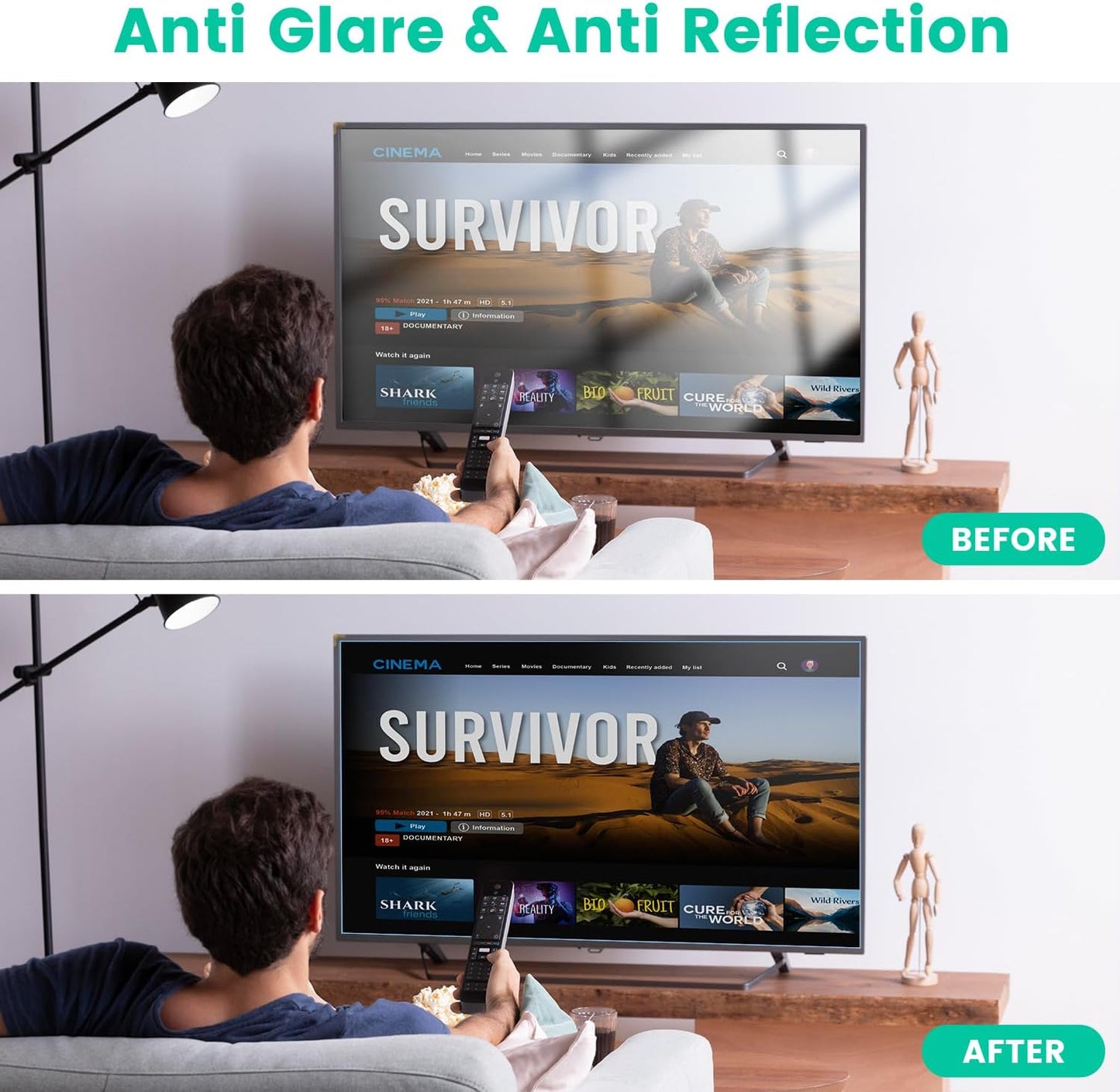 32 Inch 16:9 32" 4K F FORITO Anti Blue Light Matte TV Screen Protector, Eye Protection Anti Glare Computer Screen Cover