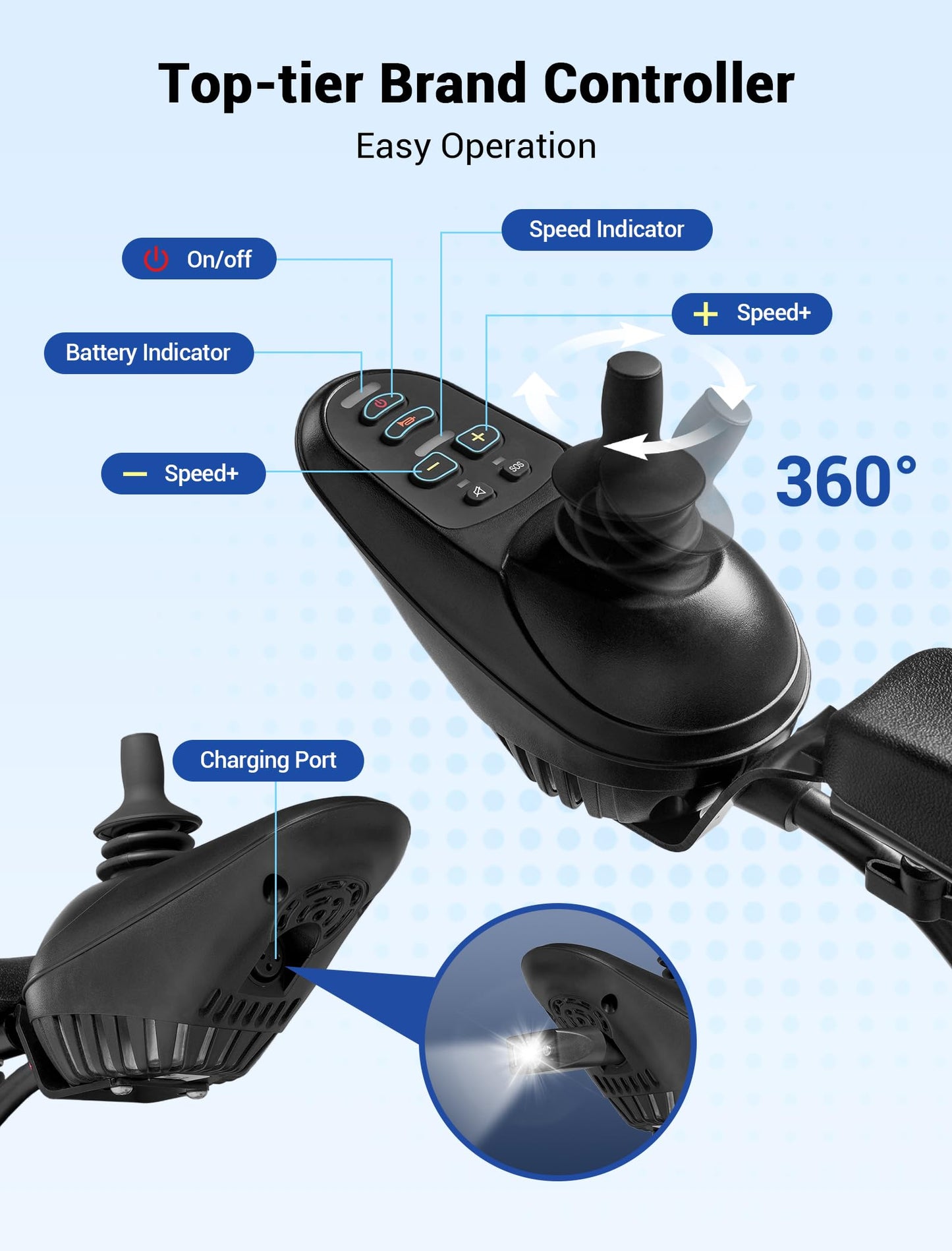 Aotedor Electric Wheelchair for Adults, 500W Motor All-Terrain Foldable Power Motorized Wheelchairs, Airline Approved Portable Travel Wheelchair with 15 Miles Long Range Lithium Battery