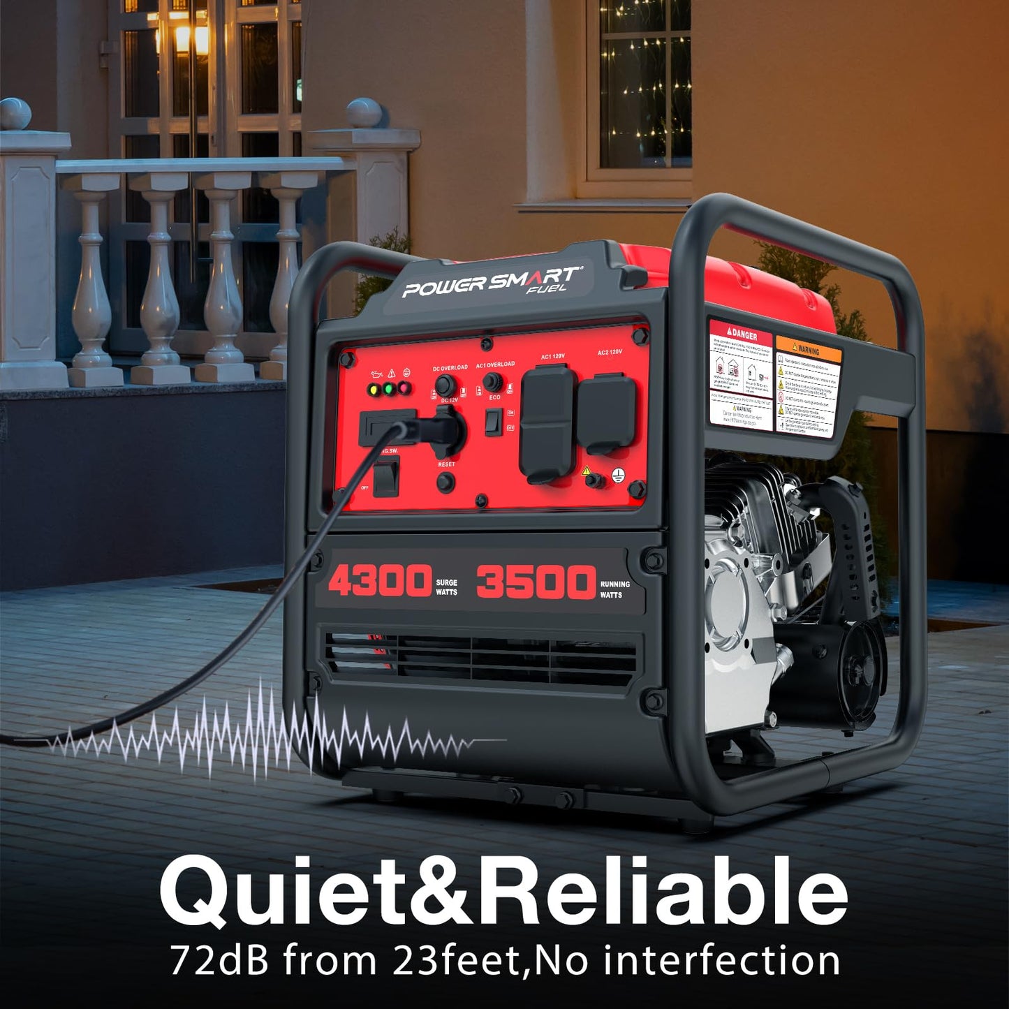 PowerSmart 4300W Portable Inverter Generator, 3500W Rated, 223cc 4-Stroke Gas Powered Engine, Pure Sine Wave for Sensitive Electronics, RV Ready with 30A Outlet, Home Backup, Camping, Emergency