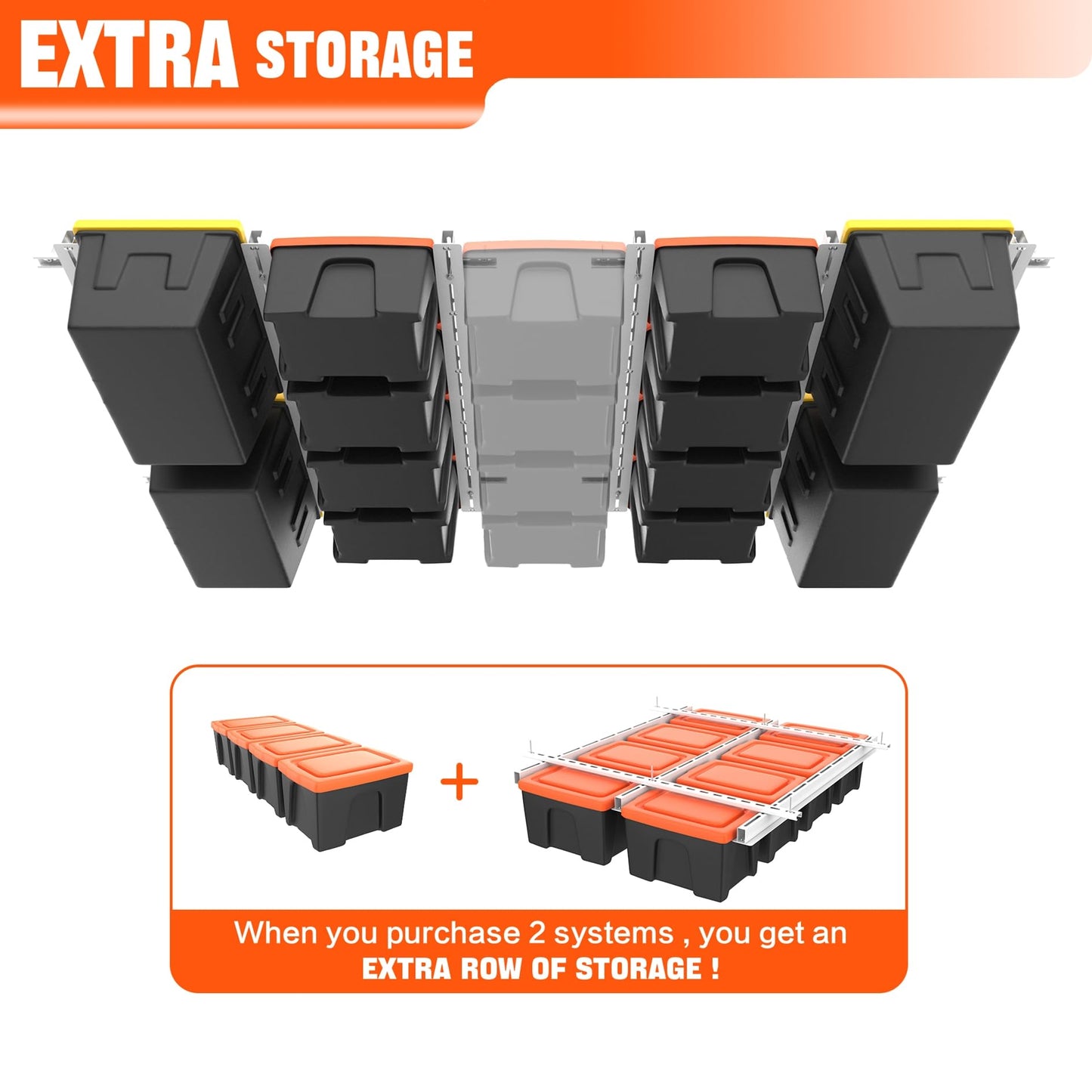 TORACK Garage Ceiling Bin Storage Rack, Overhead Tote Storage Rail System Heavy Duty Adjustable Tote Slide Rails Garage Bins Storage System(White, Bins are not included)