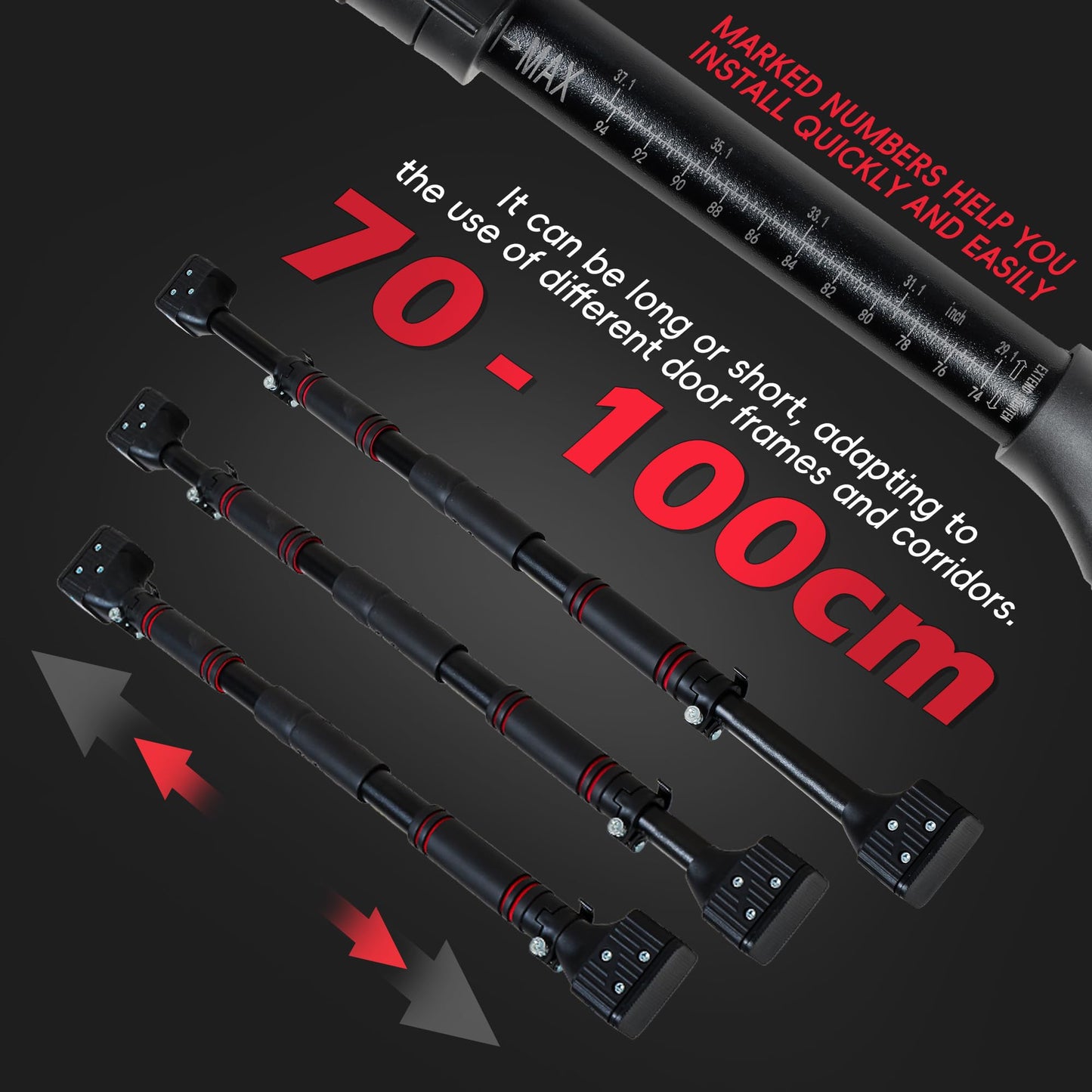 leikefitness Pull-Up Bar For Door Frame Chin Up Bar Upper Body Workout - Indoor Portable Training Pull-Up Bars - Adjustable 28.3"- 37.8" Width Locking Mechanism