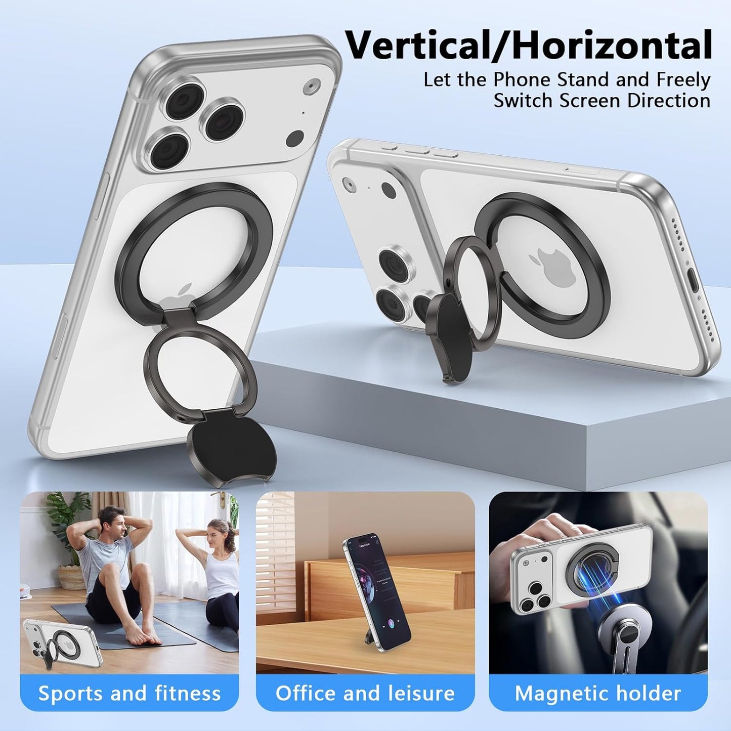 17 16 15 14 13 12 Magnetic Phone Ring Holder for Magsafe, Two-Sided Magnet Gym Finger Ring Kickstand Cell Phone Grip