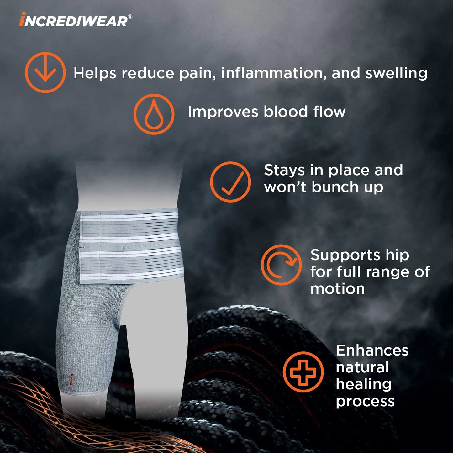 Incrediwear Hip Brace – Hip Brace for Women and Men, Supports Pain Relief and Aids Injury Recovery, Reduces Swelling, Designed for Support, Comfort, & Mobility (Left Leg, Large)