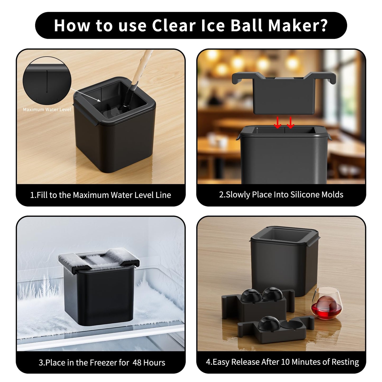 Clear Ice Ball Maker Mold,4 Cavity Ice Sphere Mold for Whiskey,2.36" Whiskey Ice Ball Mold,Idea Gifts for Dad Boyfriend Boss Men who Have Everything
