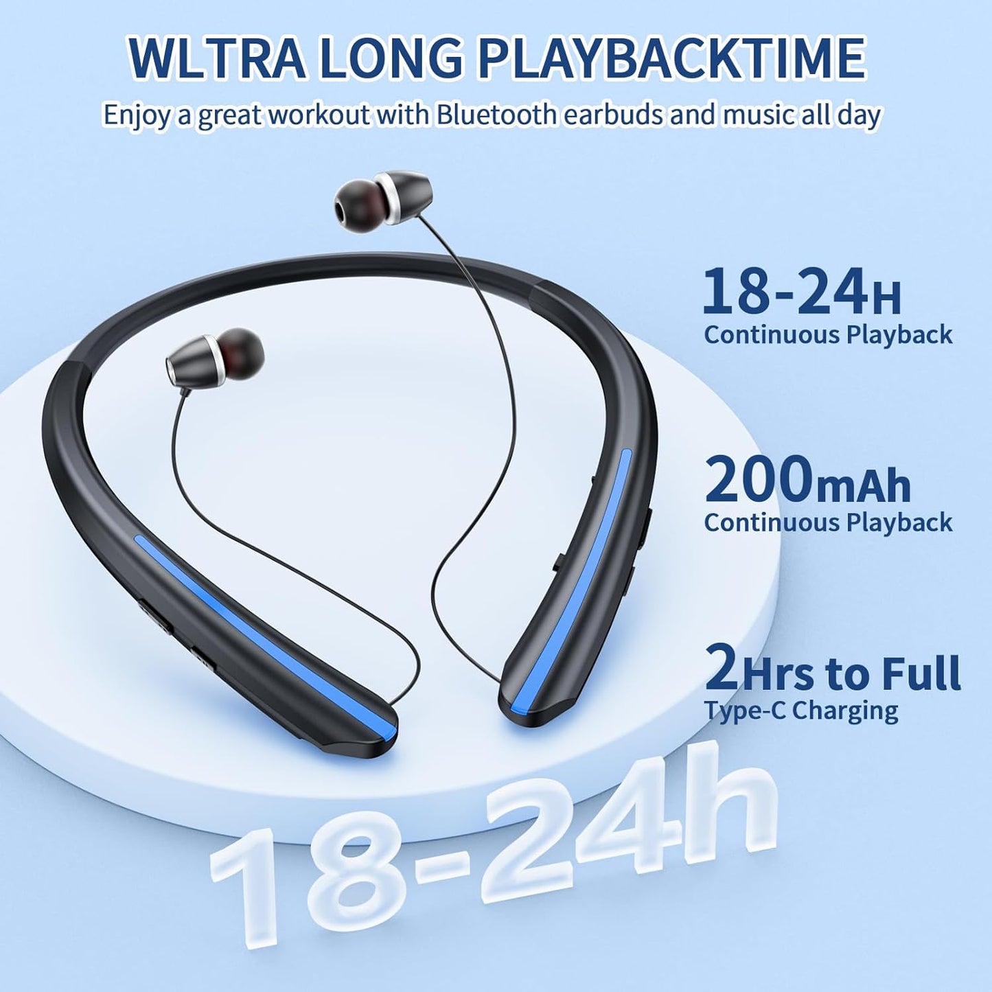 ZIQOPGD 2026 Headset IPX5 22H Neckband Retractable Bluetooth Headphones Upgrade - Wireless with Mic, Sweatproof
