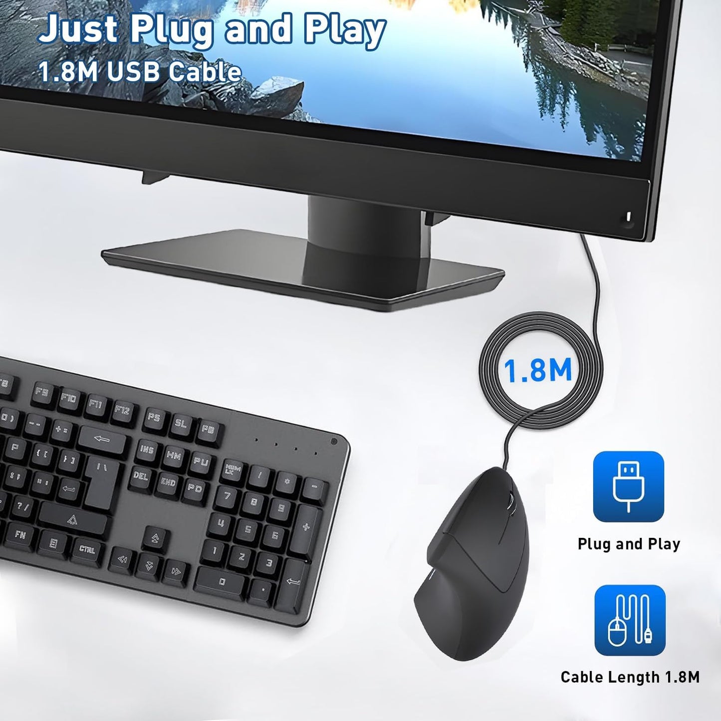 KUNSI 800/1200/1600 6 Wired Ergonomic Mouse, USB Wired Vertical Mouse with Adjustable DPI, Buttons Ergonomic Mouse