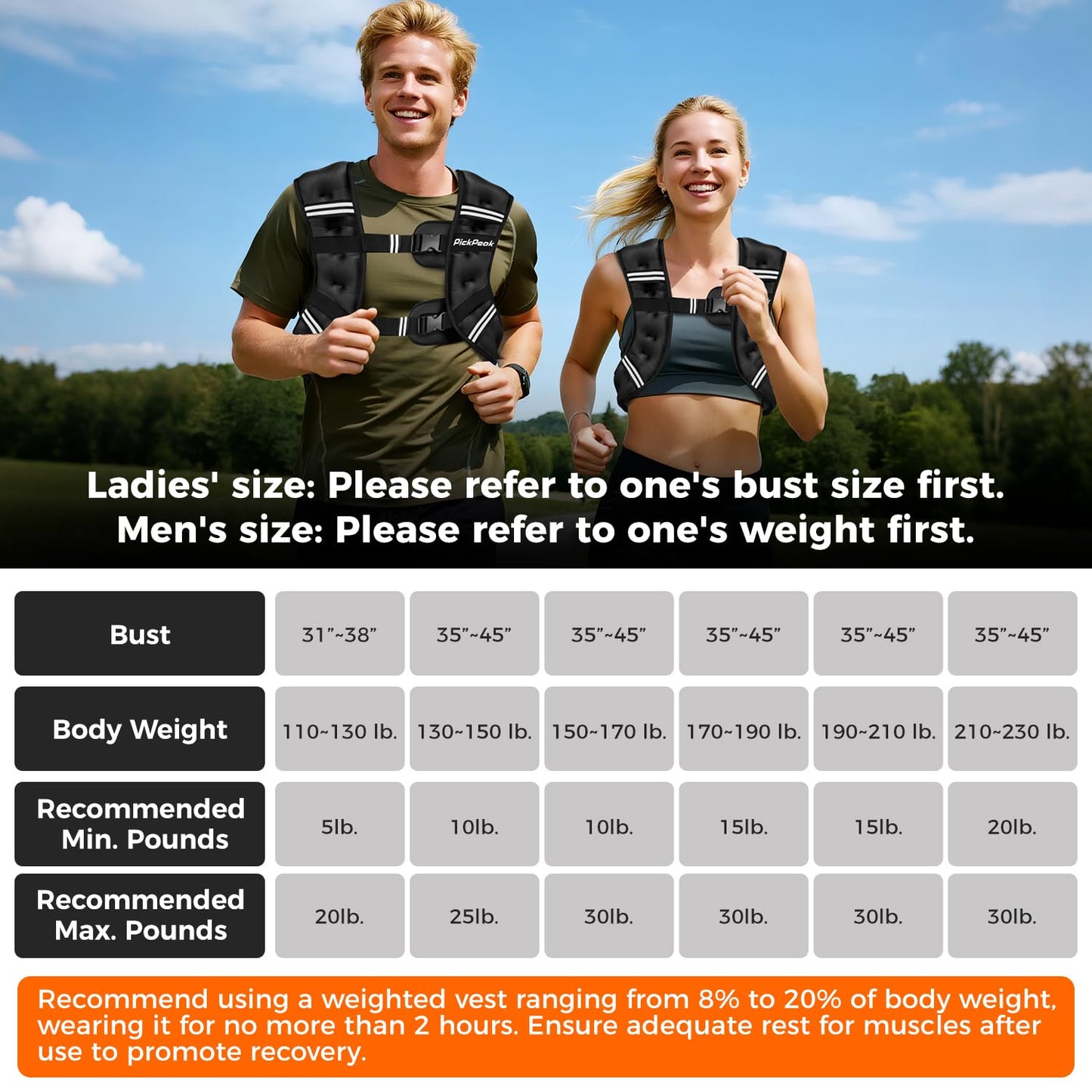 PICKPEAK Weighted Vest for Woman Man 5lb/6lb/8lb/11lb/12lb/13lb/15lb/20lb/25lb/30lb Weighted Vest for Walking, Strength Training Weight Vest with Adjustable Buckle Detachable Phone Pouch for Running Workout