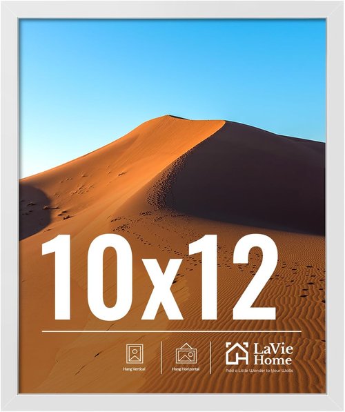 LaVie Home 10x12 Picture Frame - Classic White Frame with HD Plexiglas for Vertical/Horizontal Display