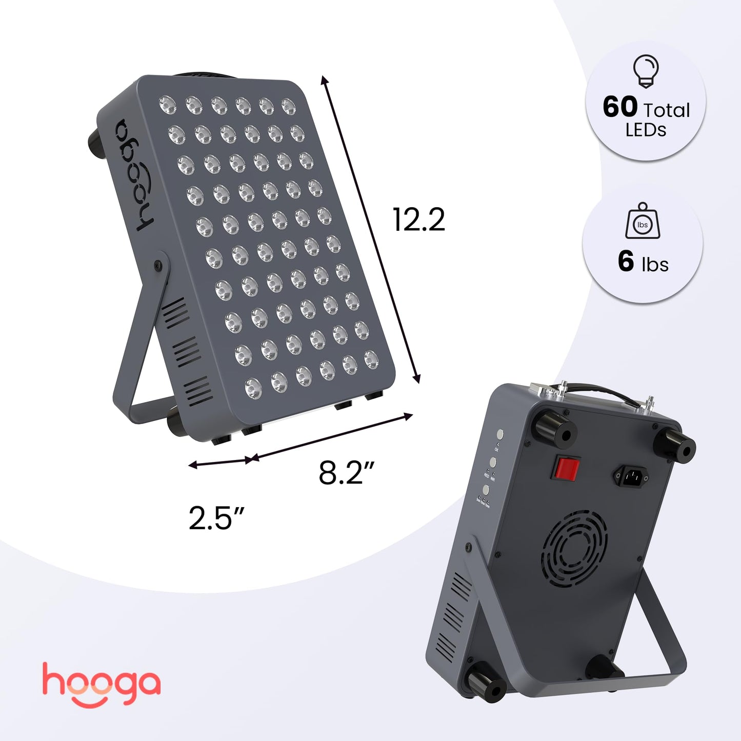 Hooga Red Light Therapy Panel – 660nm Red & 850nm Near Infrared Light Therapy Device, LED Light Therapy Lamp for Face & Body, 60 LEDs, Timer, Stand, Carrying Handle – HG300