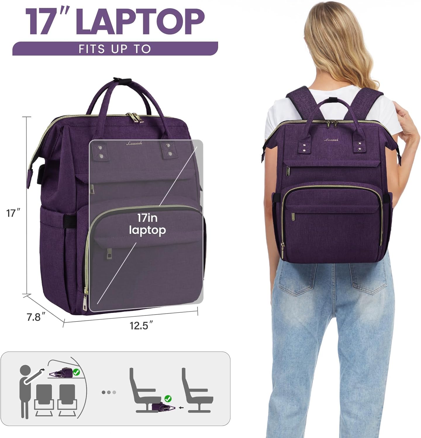Backpack Women,17 Inch Backpack Backpack,Waterproof Pack LOVEVOOK Laptop for Professional Womens Travel Purse Computer