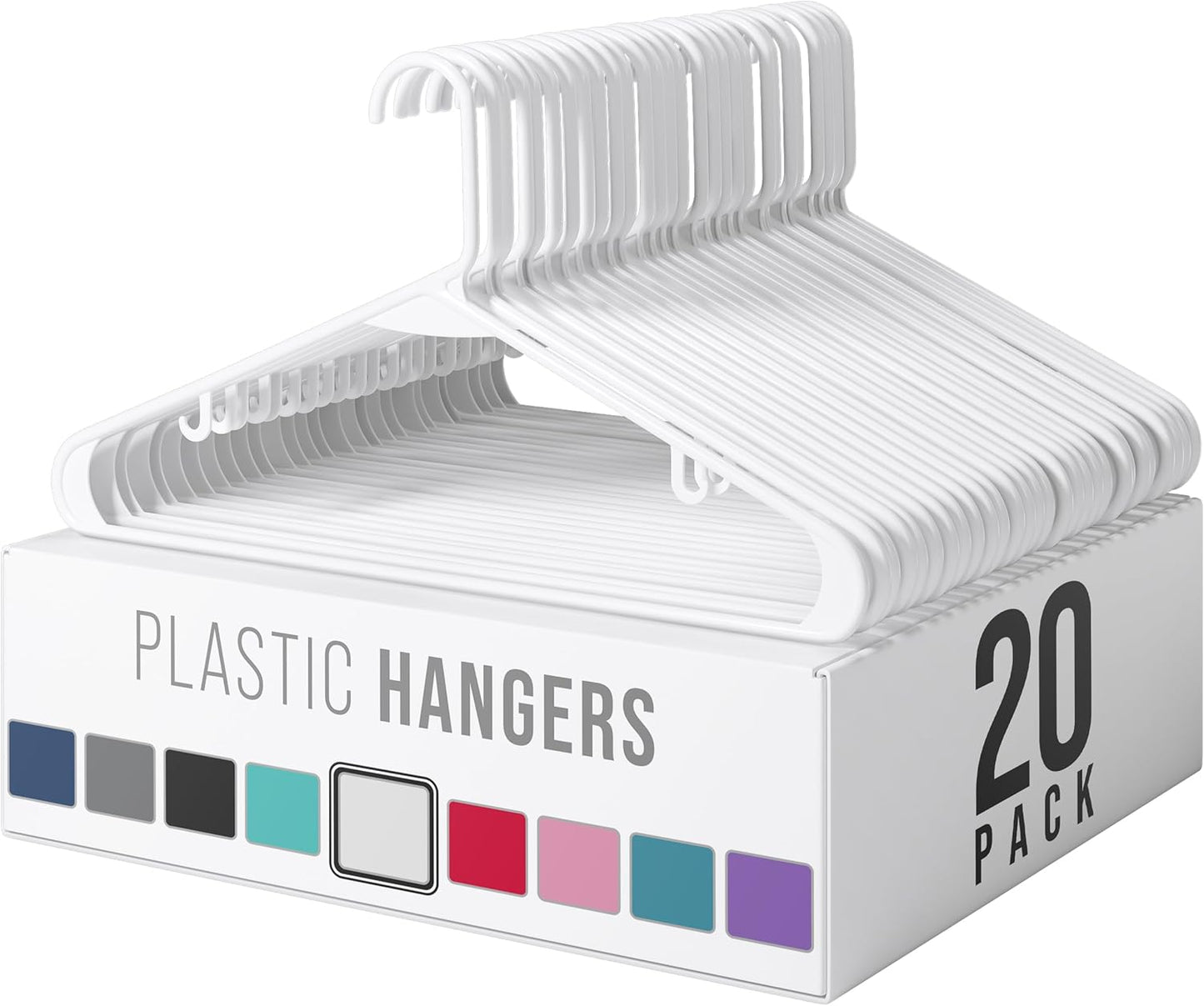 Plastic Hangers 20 Pack White - Space-Saving Clothes Hangers for Closet Organization | Perfect for Coats and Essentials