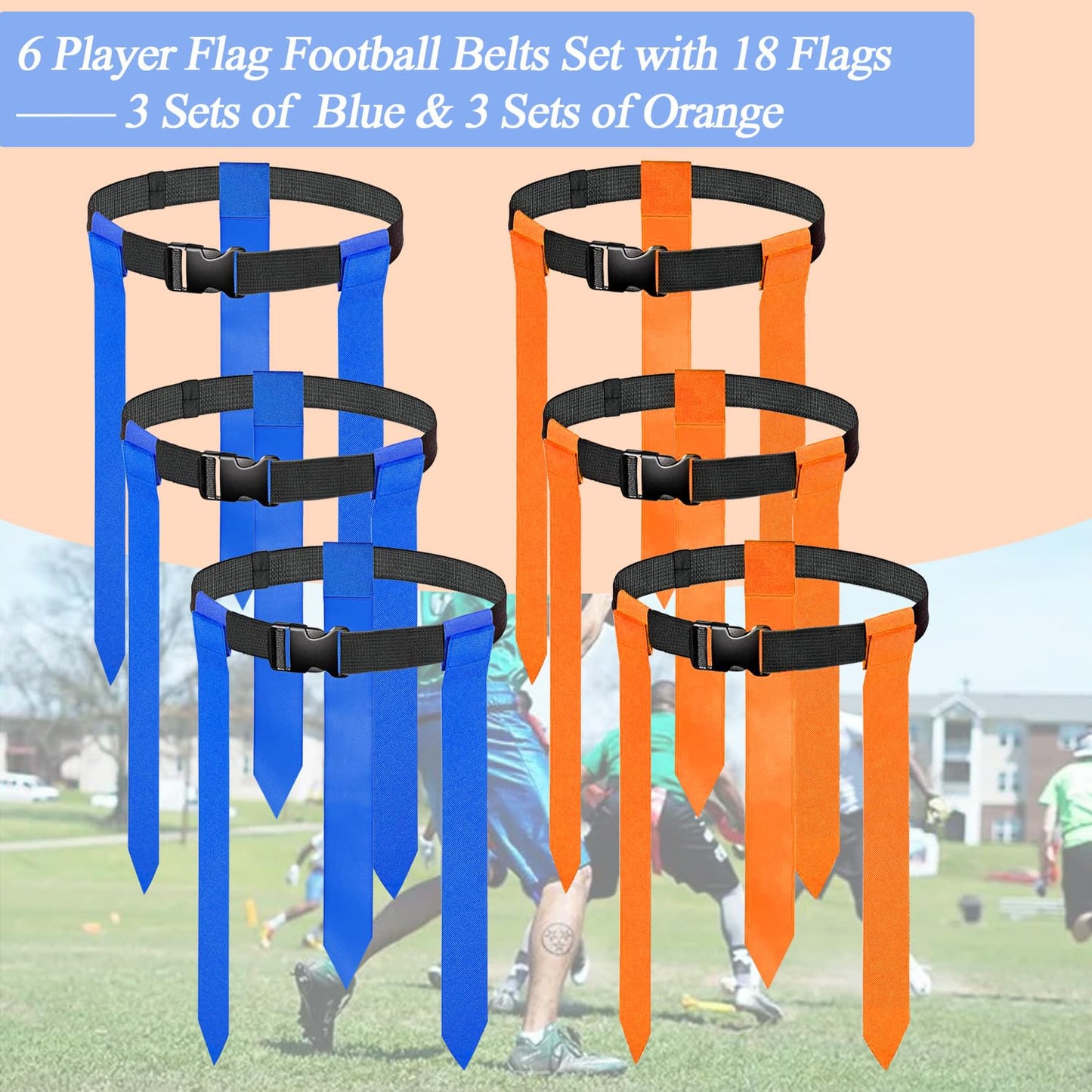 Adjustable Flag Football Belts for adult and youth, 6 Players with 18flags football flags for Family Competitions Backyard Beach Lawn Game, Outdoor Sport Training Equipment