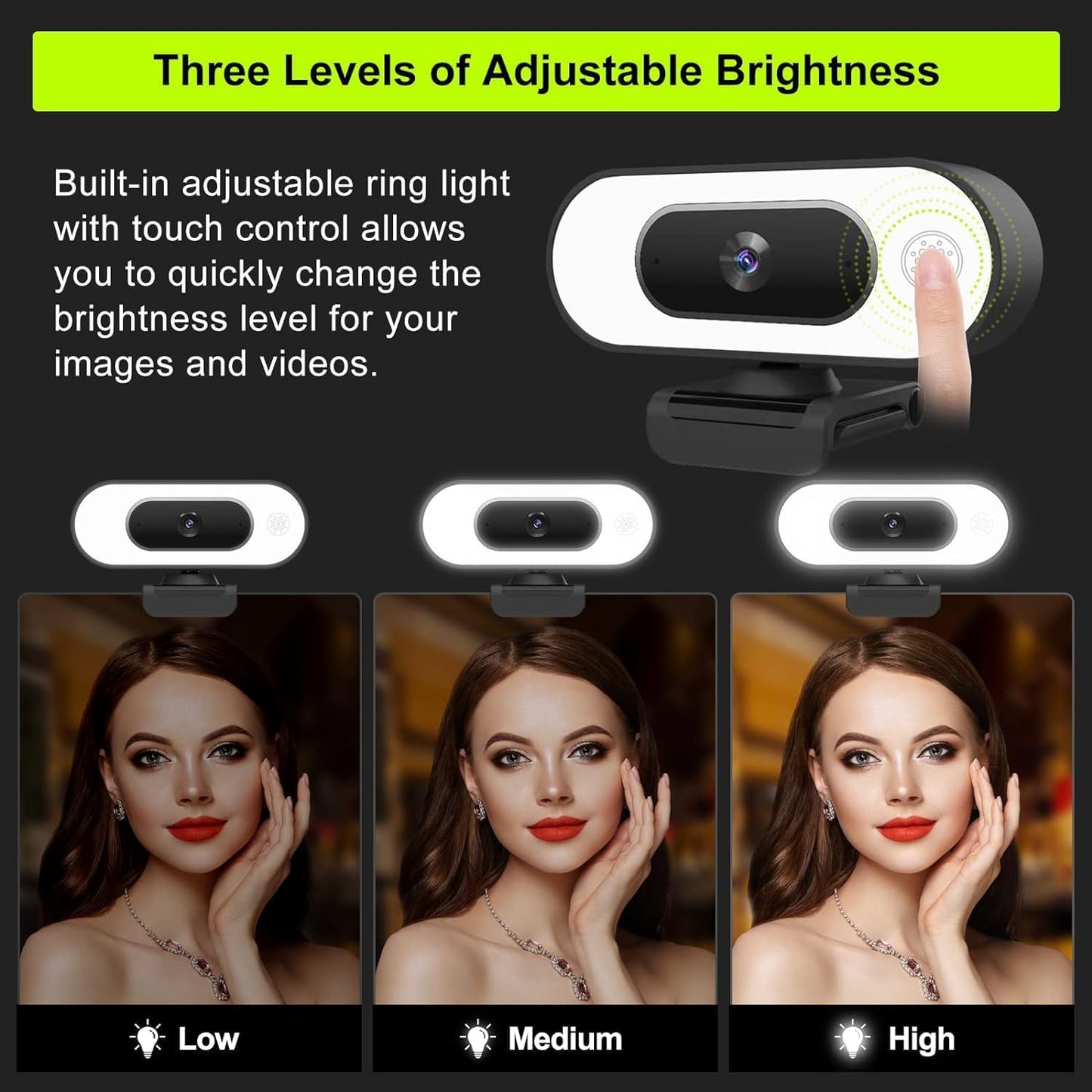 ToLuLu 1080P Webcam with Ring Light Microphone - Streaming Web Camera, Full HD Pro Camera for PC Mac Laptop Desktop