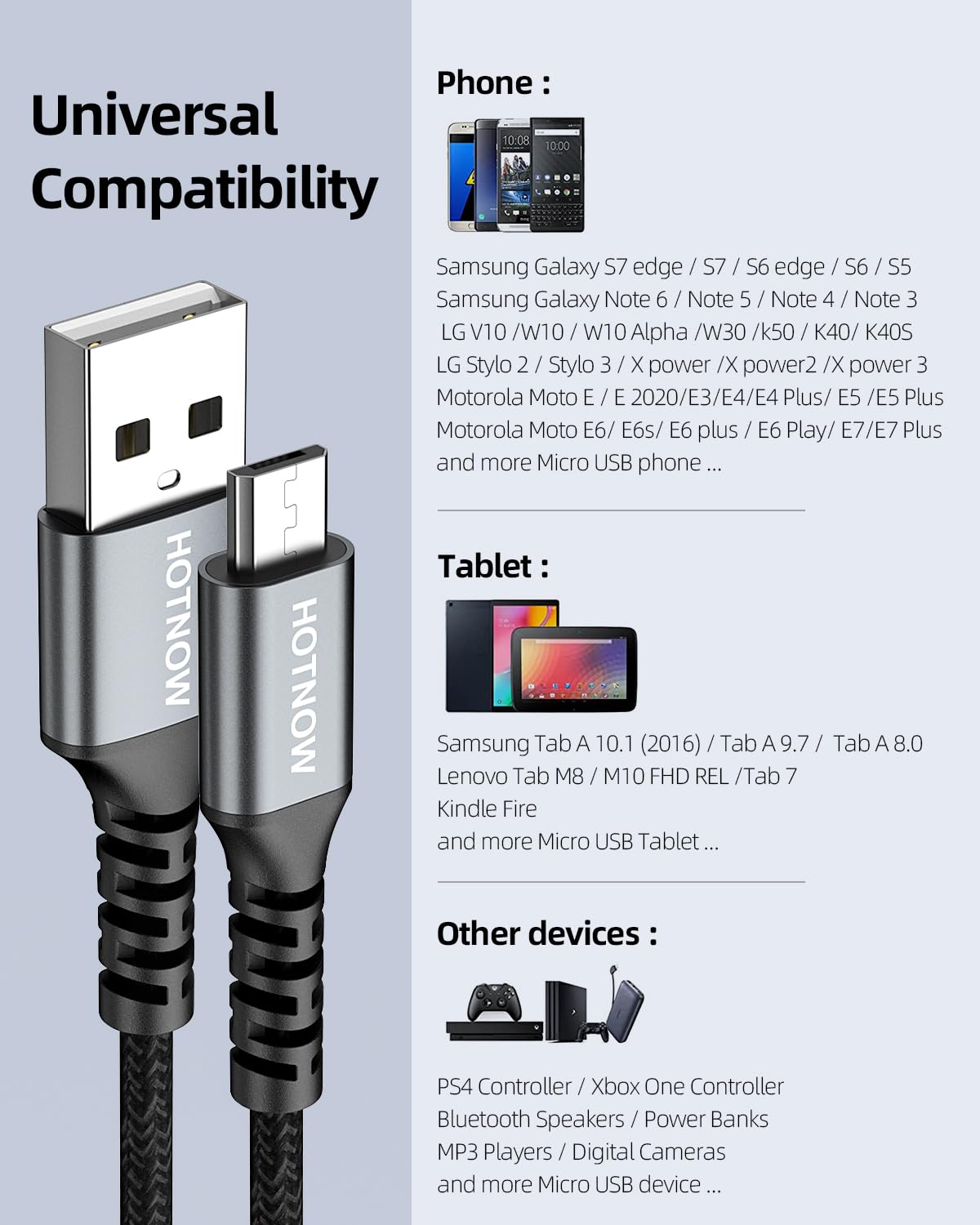 0.5FT [3Pack], 6 inch USB2.0 5V3A S7 S6 S7 S5,Note 5,PS4,Power Short Micro USB Cable High Speed Android Charger Cable