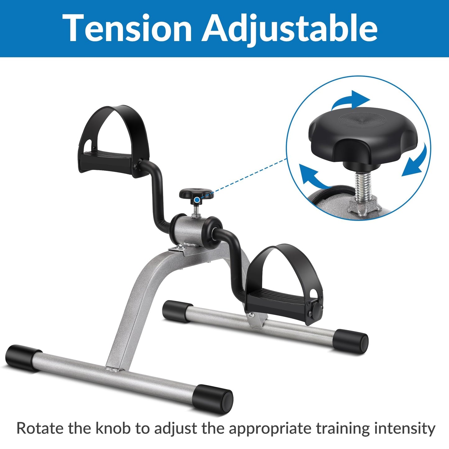 RYGEO Pedal Exerciser Mini Exercise Bike for Leg and Arm Recovery Exercise Lightweight and Portable Floor Bike(Silver)