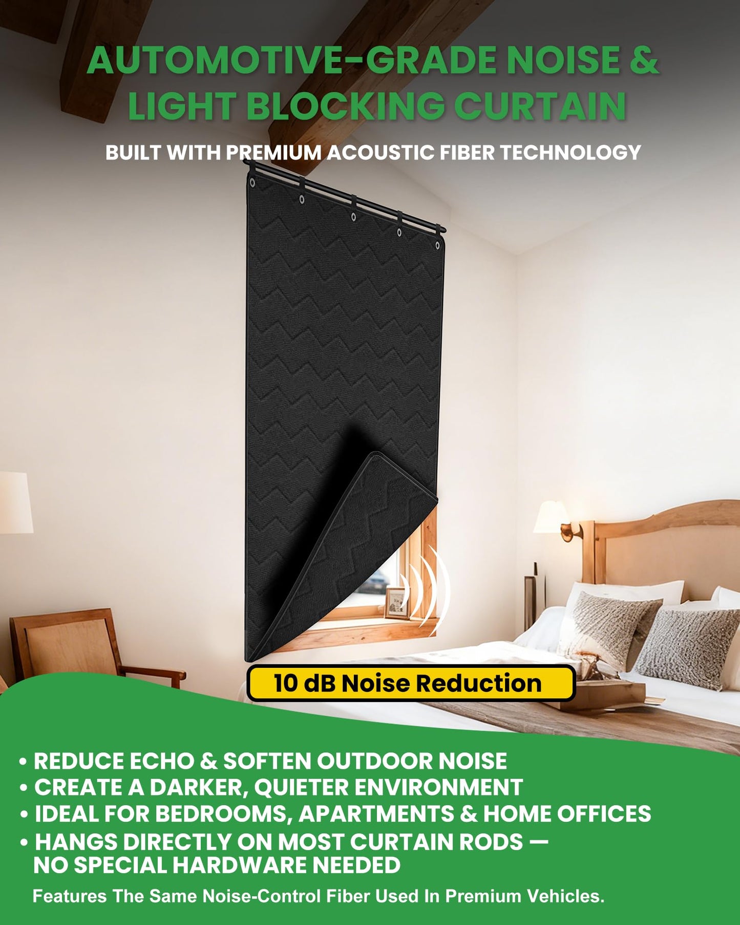 Soundproof Curtains 48" x 78" - 2 Pcs Lightweight Automotive-Grade Acoustic Sound Dampening Blanket with Grommets, Hanging Loops & Wall Hooks, Noise Blocking for Windows, Room, Studio & Office – Black