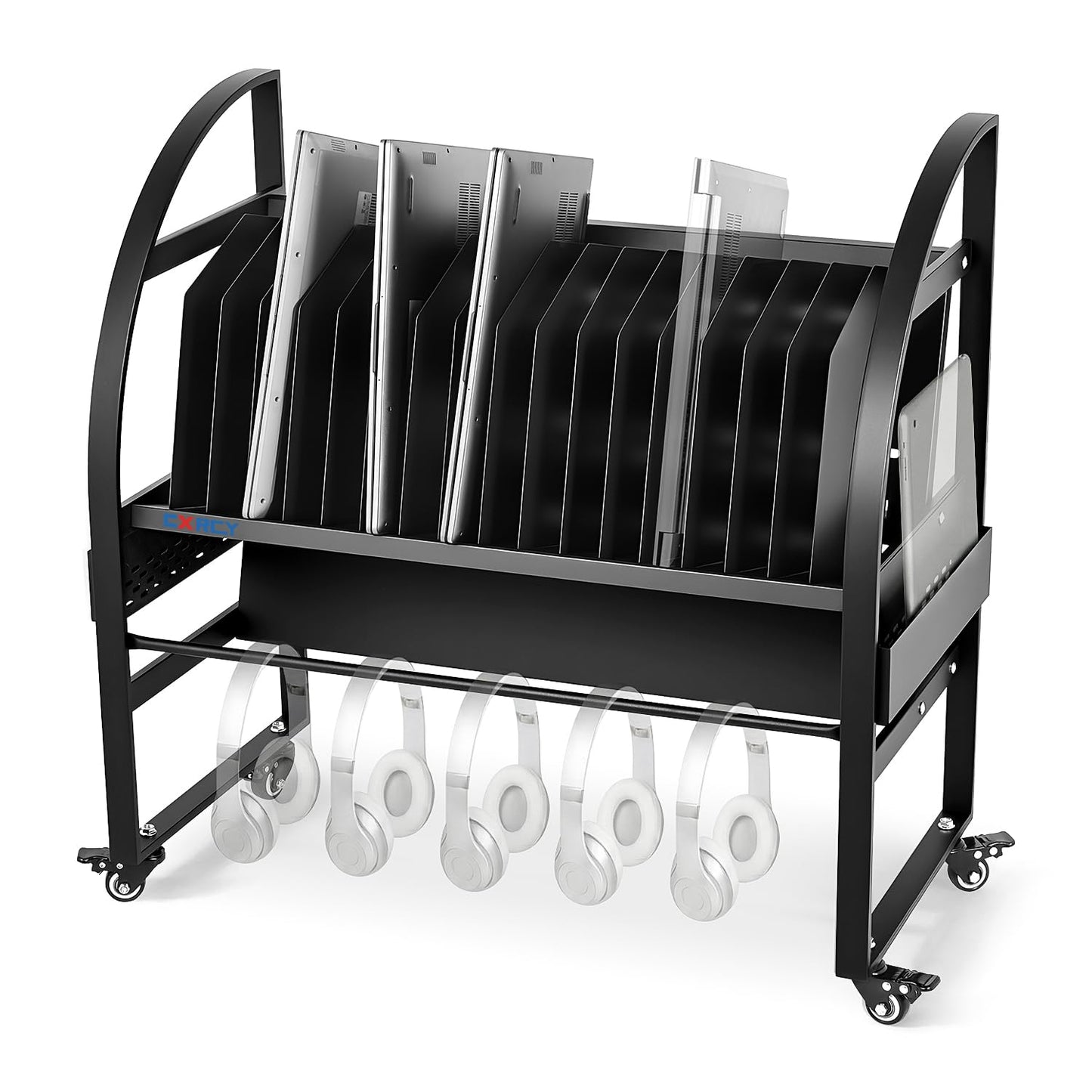 CXRCY 18-Device Mobile Open School Charging Cart Station for Ipads, Chromebooks | Open Design with Dividers| Portable Charging Stand| Devices up to 14" | for Schools, Offices, Training institutions