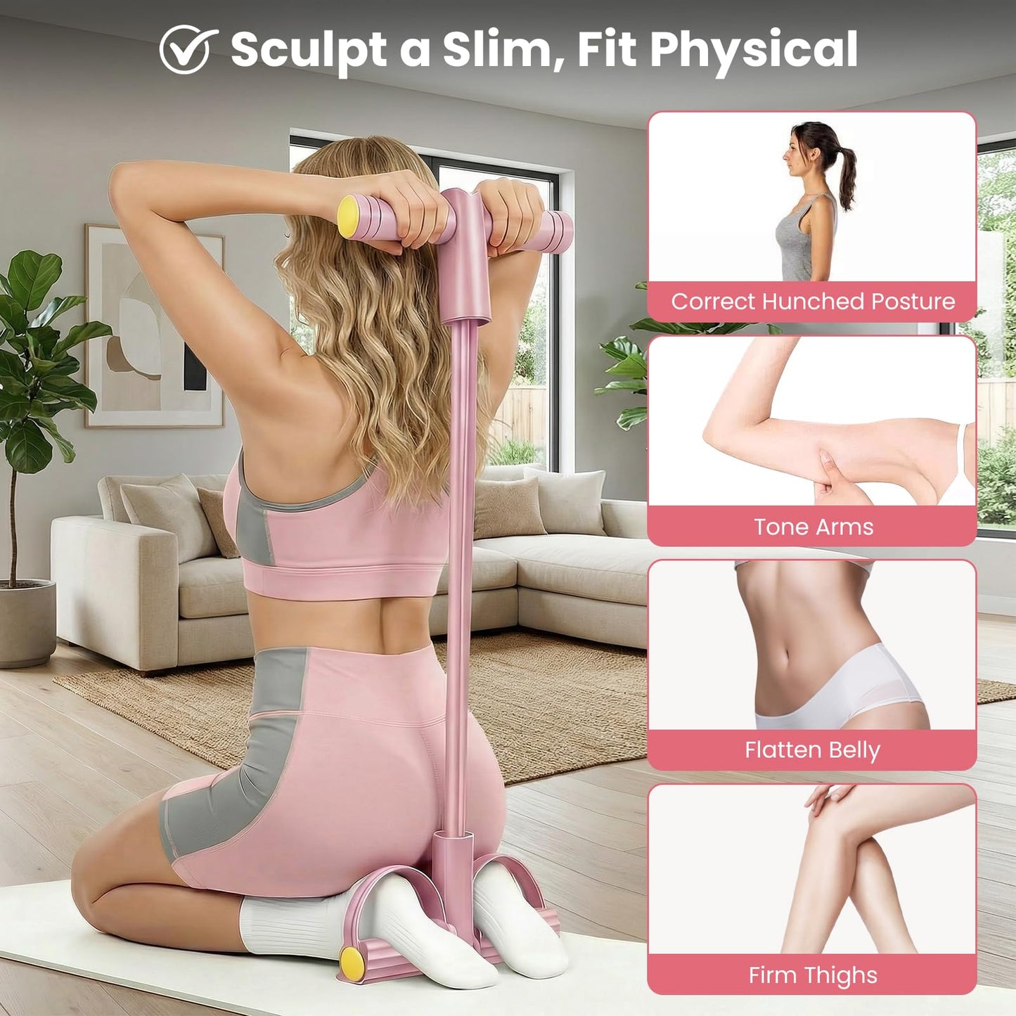PPLJQS 2026 Upgraded 8-Tube Pedal Resistance Bands with Handles - Ultra-Strong Tension for Full-Body Workout - Ideal for Home, Office & Travel Fitness (Pink)