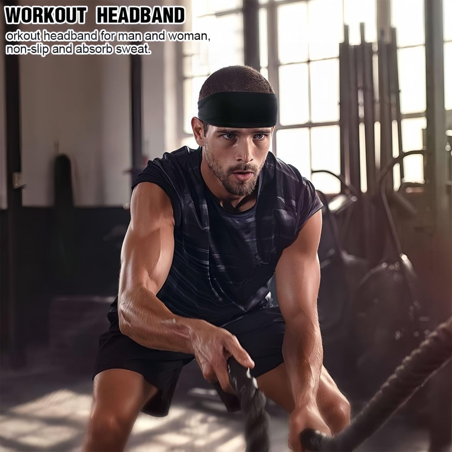 Workout Headbands for Men, 6 Pack Mens Running Headband Stretchy Sweatband Sports Headband