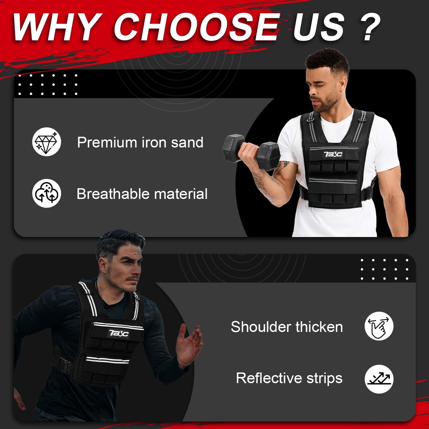 Adjustable Weighted Vest Men，40lb Weights Vest with Reflective Stripe, Weight Vest Workout Vest for Strength Training Running Walking Workout Vest for Men and Women