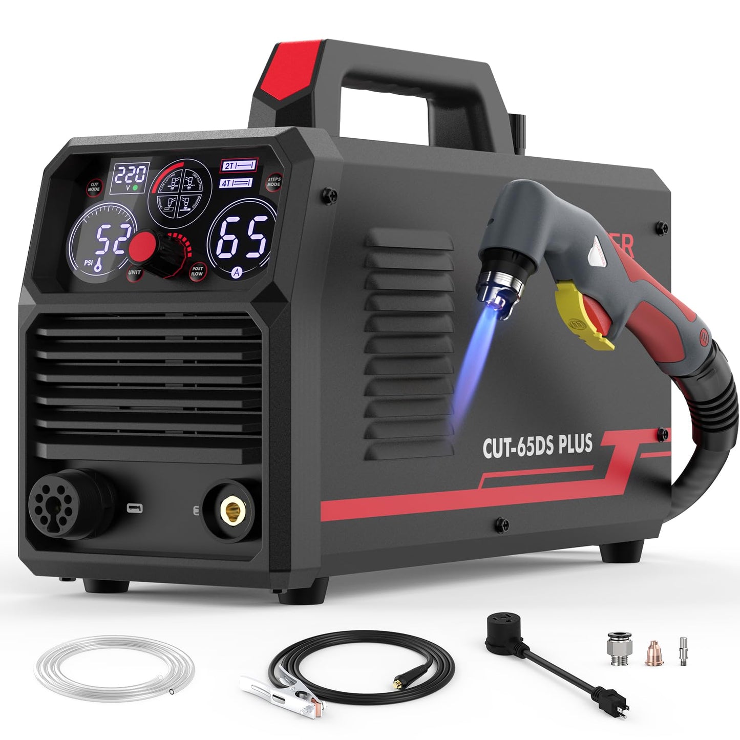 YESWELDER CUT-65DS PLUS Plasma Cutter, 65Amp 110V/220V Non-High Frequency Non-Touch Pilot Arc 4-In-1 Plate Cutting/Grid Cutting/Gouging/Marking Multifunctional Plasma Cutting Machine&Welding Backpack