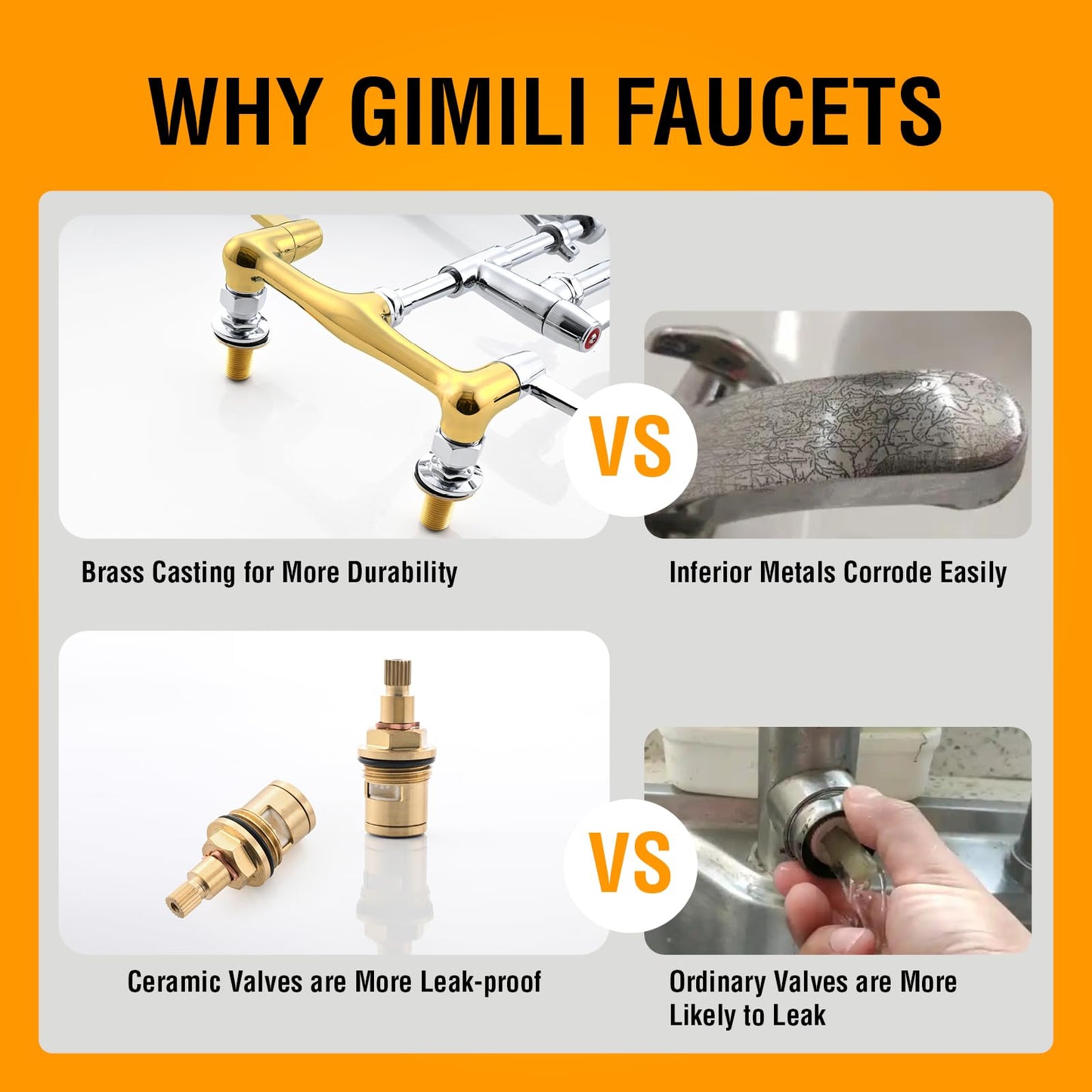 GIMILI Commercial Sink Faucet with Sprayer, 25" Height 8 Inch Center Pull Down Wall Mount Faucet for Restaurant, Kitchen, Industrial, Farmhouses Sink