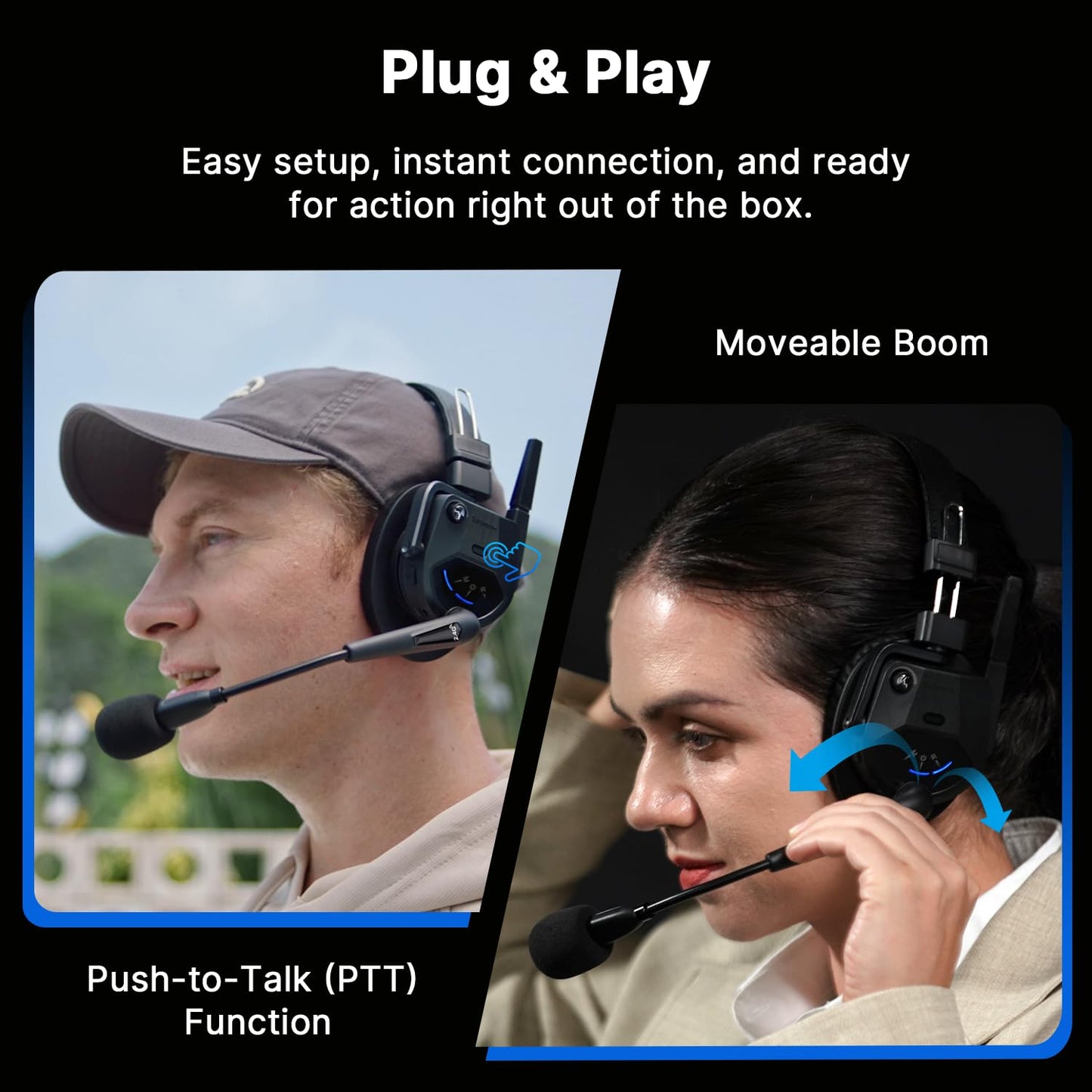 Saramonic WiTalk9SE-4S Wireless Intercom Headset System, 4 Person Full-Duplex 2.4GHz Wireless Single-Ear Noise-Canceling Headset Intercom System for Event TV Documentary Production