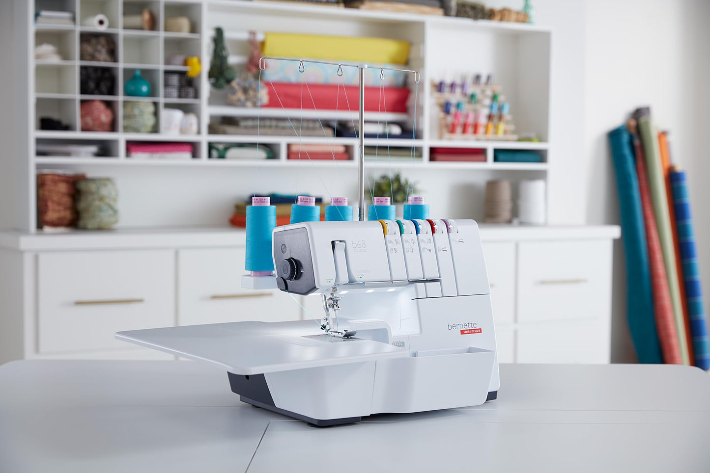 Bernette B68 Airlock Serger Sewing Machine | Adjustable Stitch Length, 1300SPM, LED Light, 5 Thread Options, Presser Foot Adjustment | Free 6 Pcs Overlock Foot Kit & 7 Pcs Coverstitch Foot Kit
