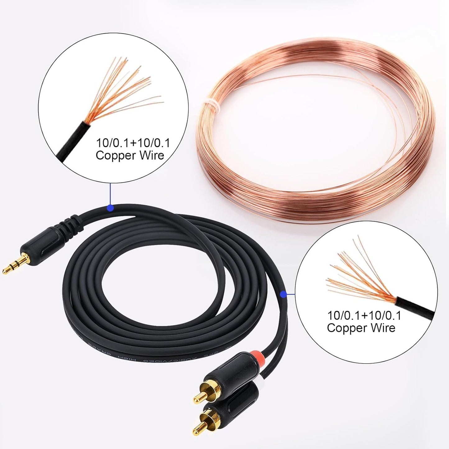 Zhaumim 59IN/5FT 2RCA RCA Cables - Stereo Jack to Plugs for Smartphone, Tablet, HDTV, DVD Player, Home Theater