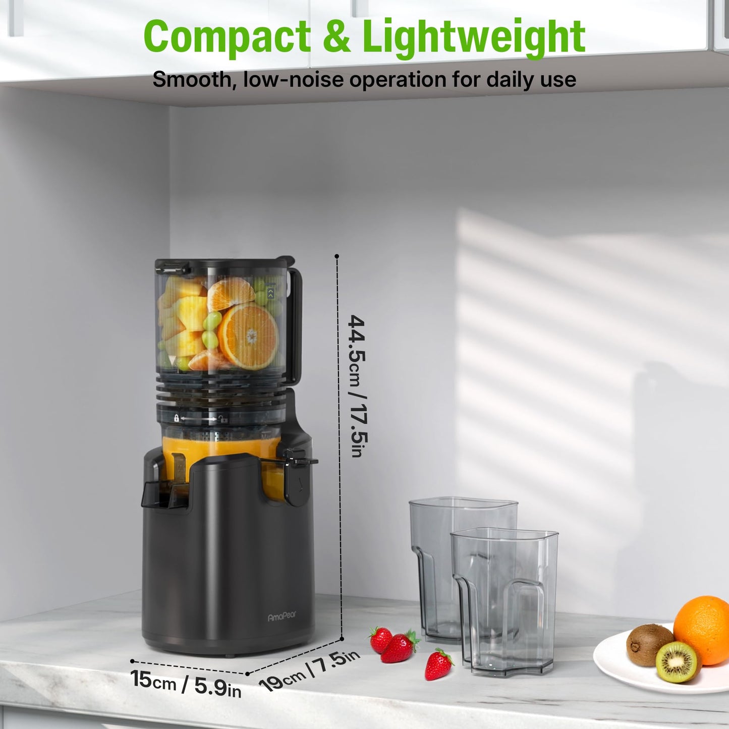 Cold Press Juicer, Juicer Machines with 6" Large Wide Feed Chute, High Juice Yield Slow Masticating Juicer, Easy to Clean, Quiet Brushless Copper Motor, Juicers for Whole Fruits & Vegetables