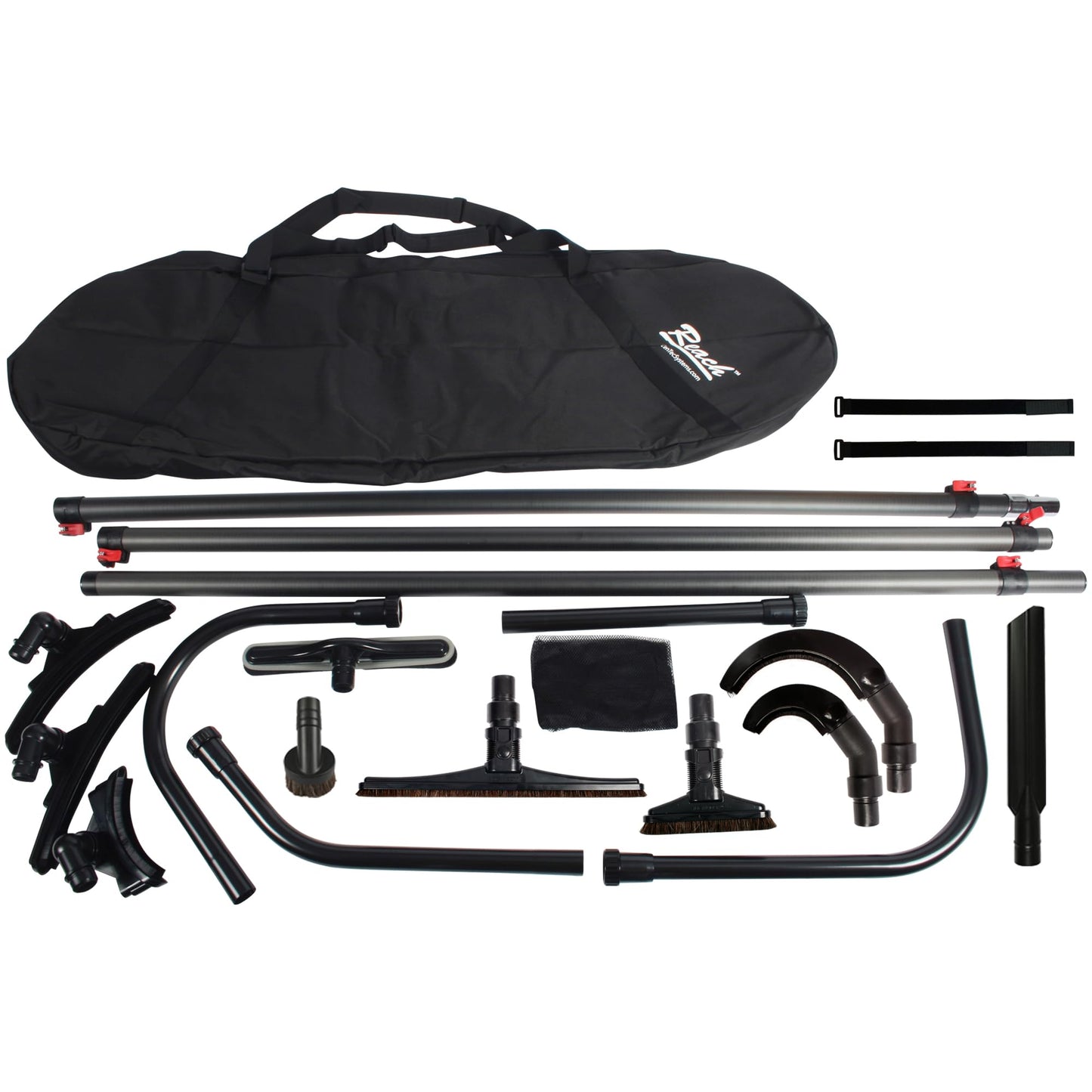 Cen-Tec Systems 35 Ft. High Reach Vacuum Attachment Kit with 3 Carbon Fiber Poles and Storage Straps Black