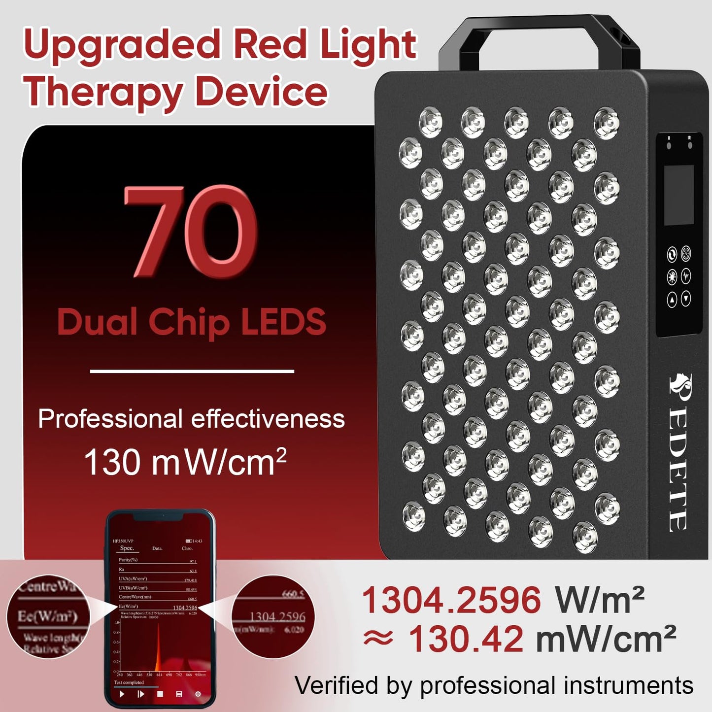 Red Light Therapy for Face and Body, 630nm 660nm 810nm and 850nm Near Infrared Light Therapy Panel, 70 Dual Chip LEDs, High Power LED Light Therapy Device for Skin Care, Sleep, Pain Relief. M70