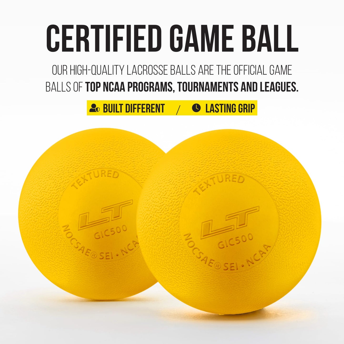 Pearl LT Textured Lacrosse Balls by Guardian Innovations, 10 Pack - SEI Certified Meet NOCSAE Standards for Games. Official Game Balls of Top NCAA Programs, Tournaments and Leagues - Yellow