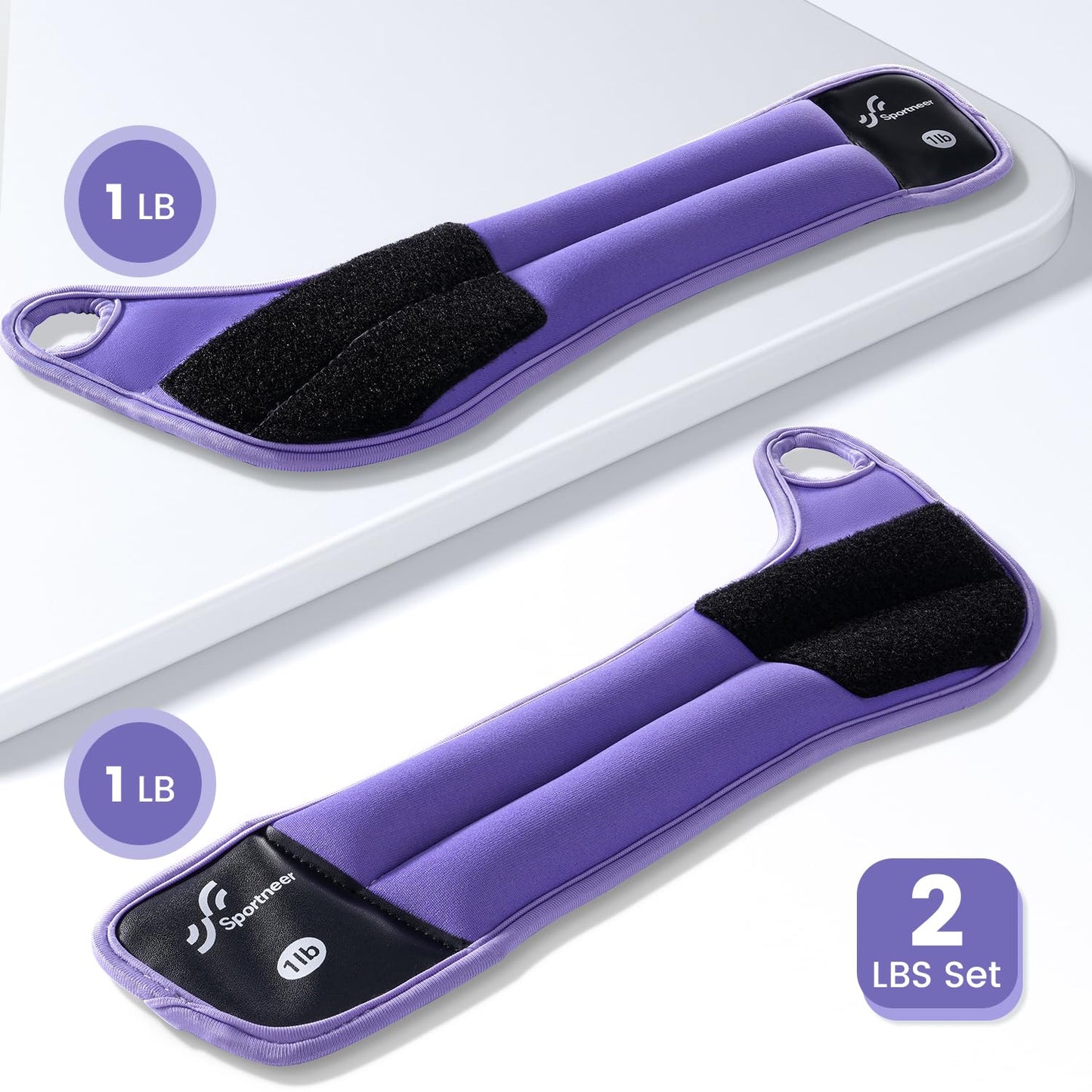 Sportneer Wrist Weights with Thumb Loops Lock for Men Women, 2 LBS /4 LBS Pair Arm Hand Weights for Running Walking Jogging Physical Therapy Gym Strength Training Cardio Exercise, Increase Wrist & Hand Resistance (Purple, 1 LB x 2)