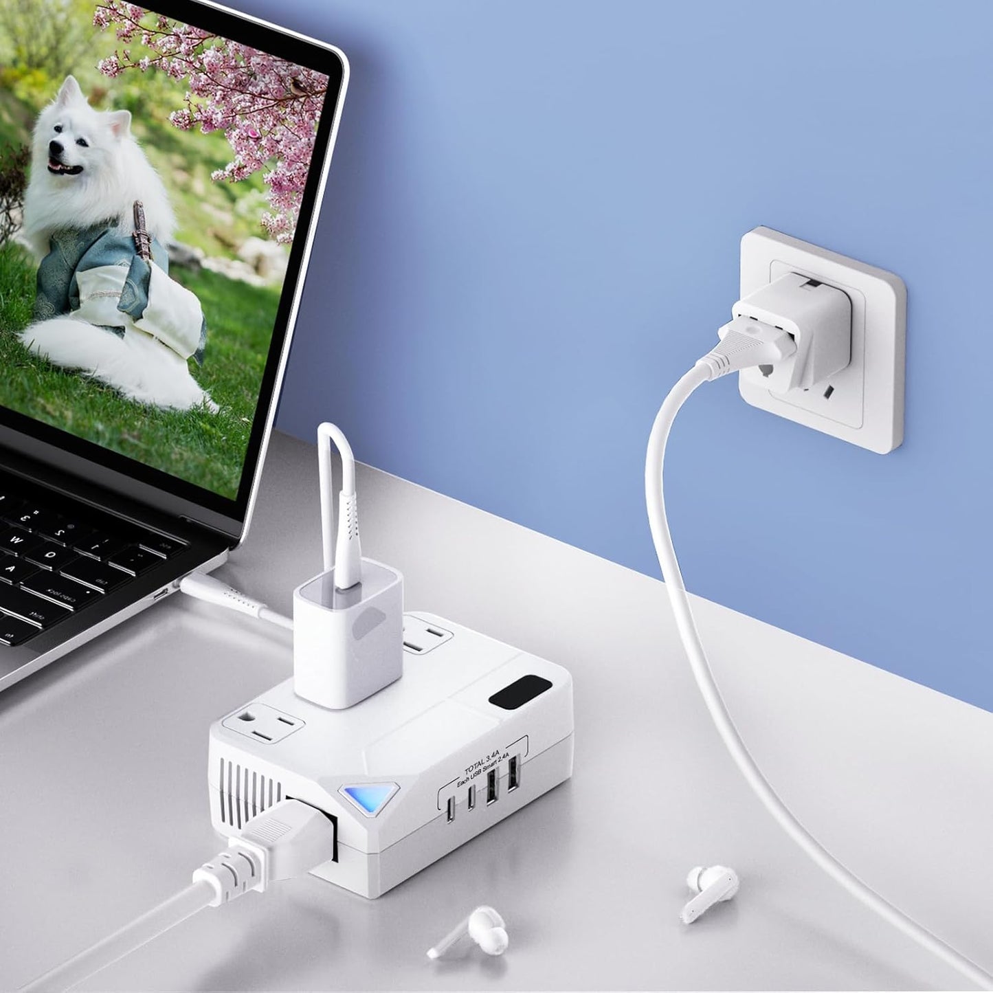WAUDM 250W 2 2 220V 110V 100V-240V Countries Conversion Plug, International Travel Converter with USB and USB-C Ports