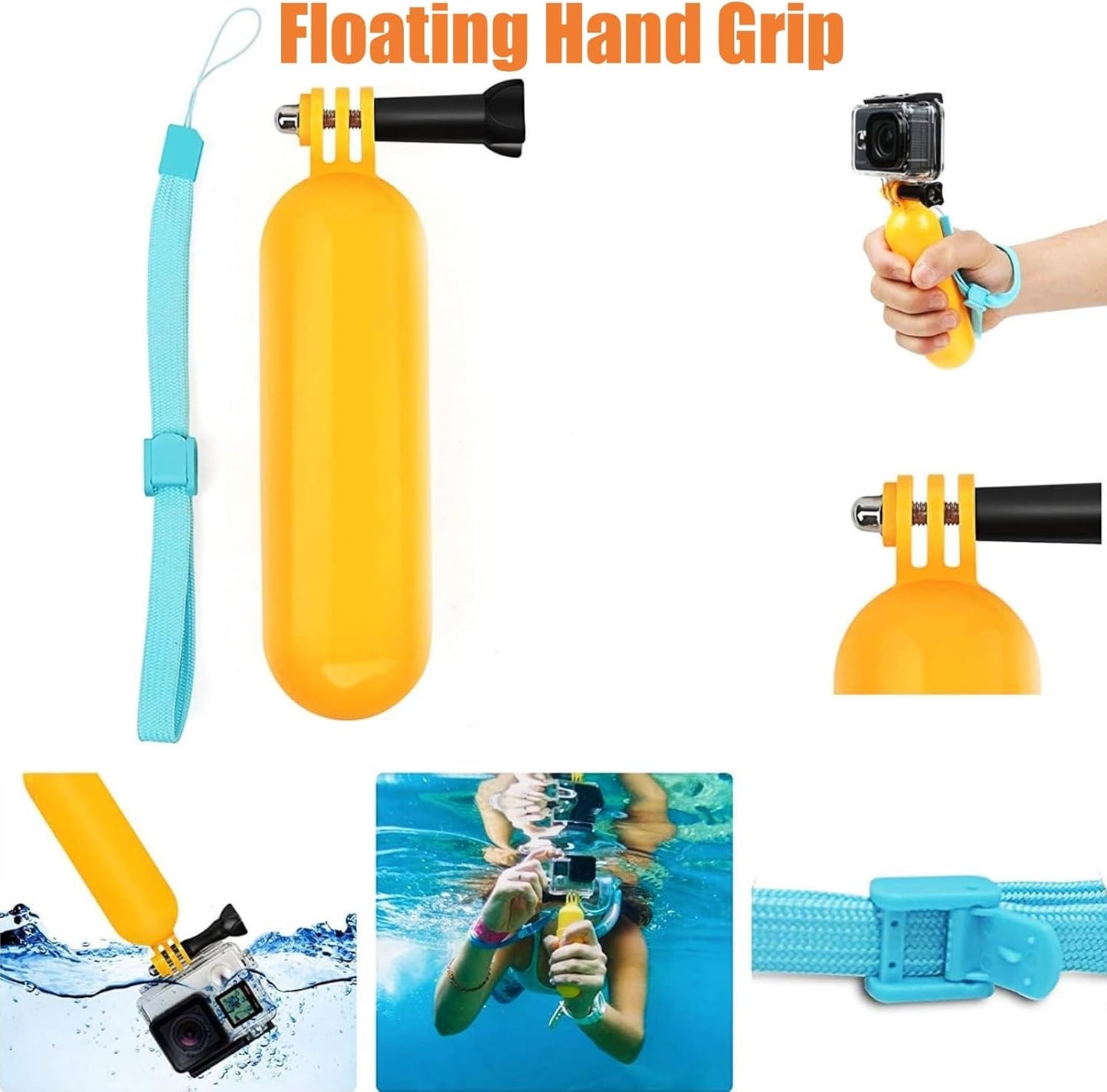 KUANVE 4 1 in Action Camera Accessories Kit, Floating Handle Grip, Suction Cup Mount, Handheld Selfie Stick and Mini