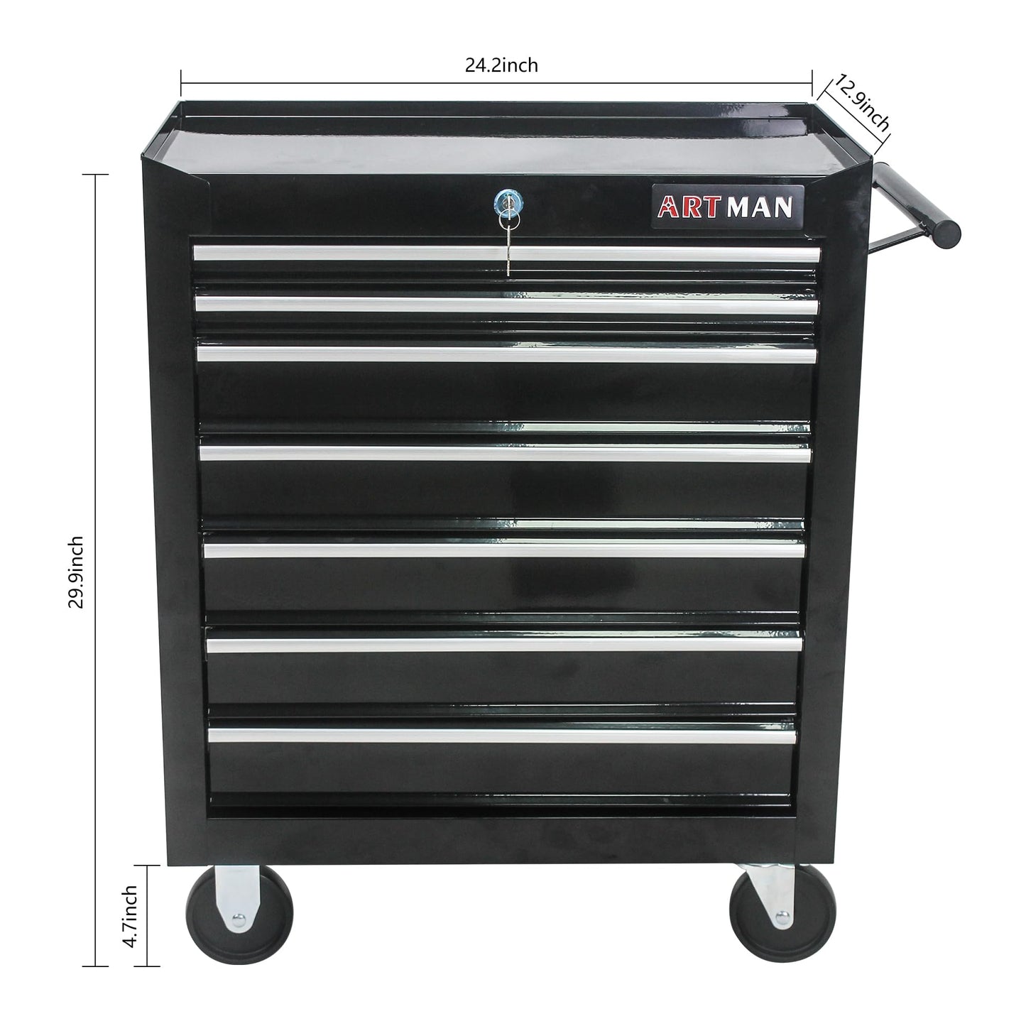 LKJYBG 7-Drawer Rolling Tool Cart Cabinet with Keyed Locking System High Capacity Tool Storage Cabinet Organizer with Wheels Black