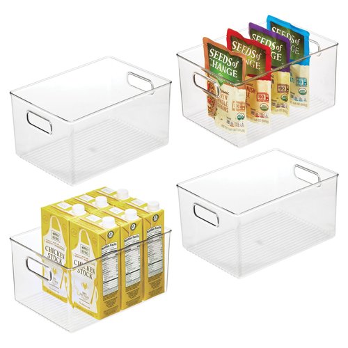 iDesign Pantry Organizer Bins with Handles - Storage Bins for Cabinets or Fridge - Set of 4 - Clear