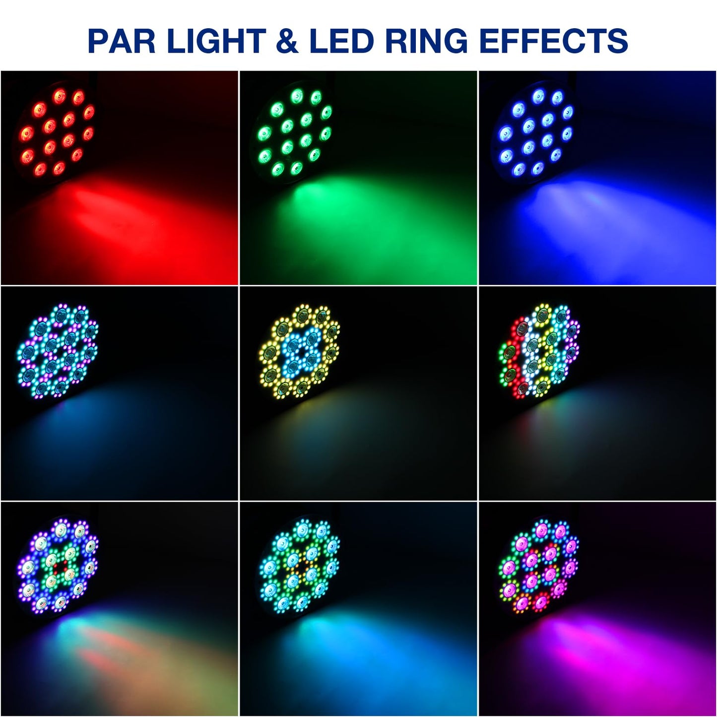 OPPSK LED Stage Par Lights: 2Pack 100W Dual-Effect 10 Ring LED Surrounded 14 RGBW Par Can - Dimmable Sound Activated - Remote & DMX Control - Uplights for DJ Wedding Party Club Bands Stage Lighting