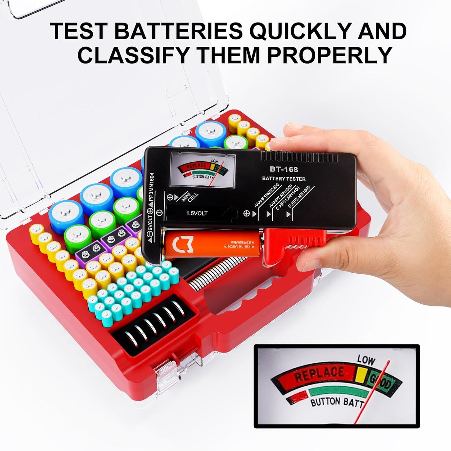 Tututry 262+ 4A 23A 9V 3V 4LR44 CR3 CR123A 18650 Battery Organizer Storage Holder Box Case with Tester, Ultra-Large