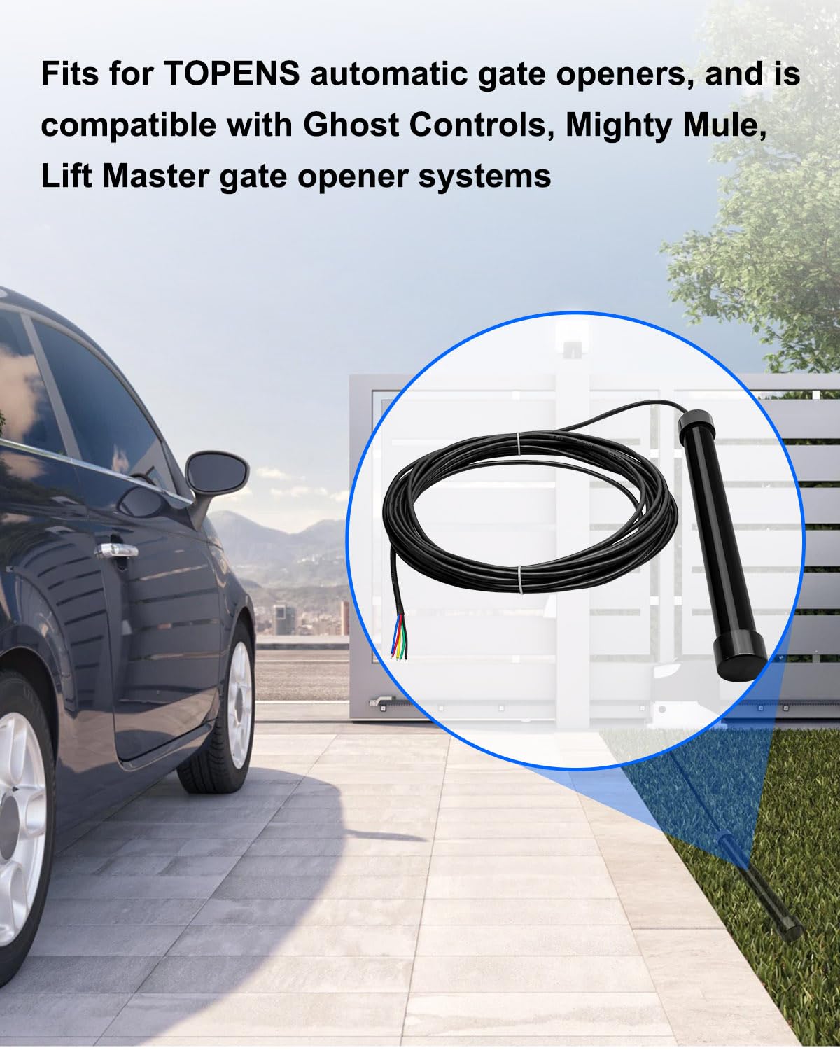 Vehicle Exit Sensor Kit Fit for Ghost Controls, Mighty Mule, Lift Master, Driveway Door Opening Systems, Driveway Gate Vehicle Exit Wand Sensor with 50 ft, 5 Wire Universally