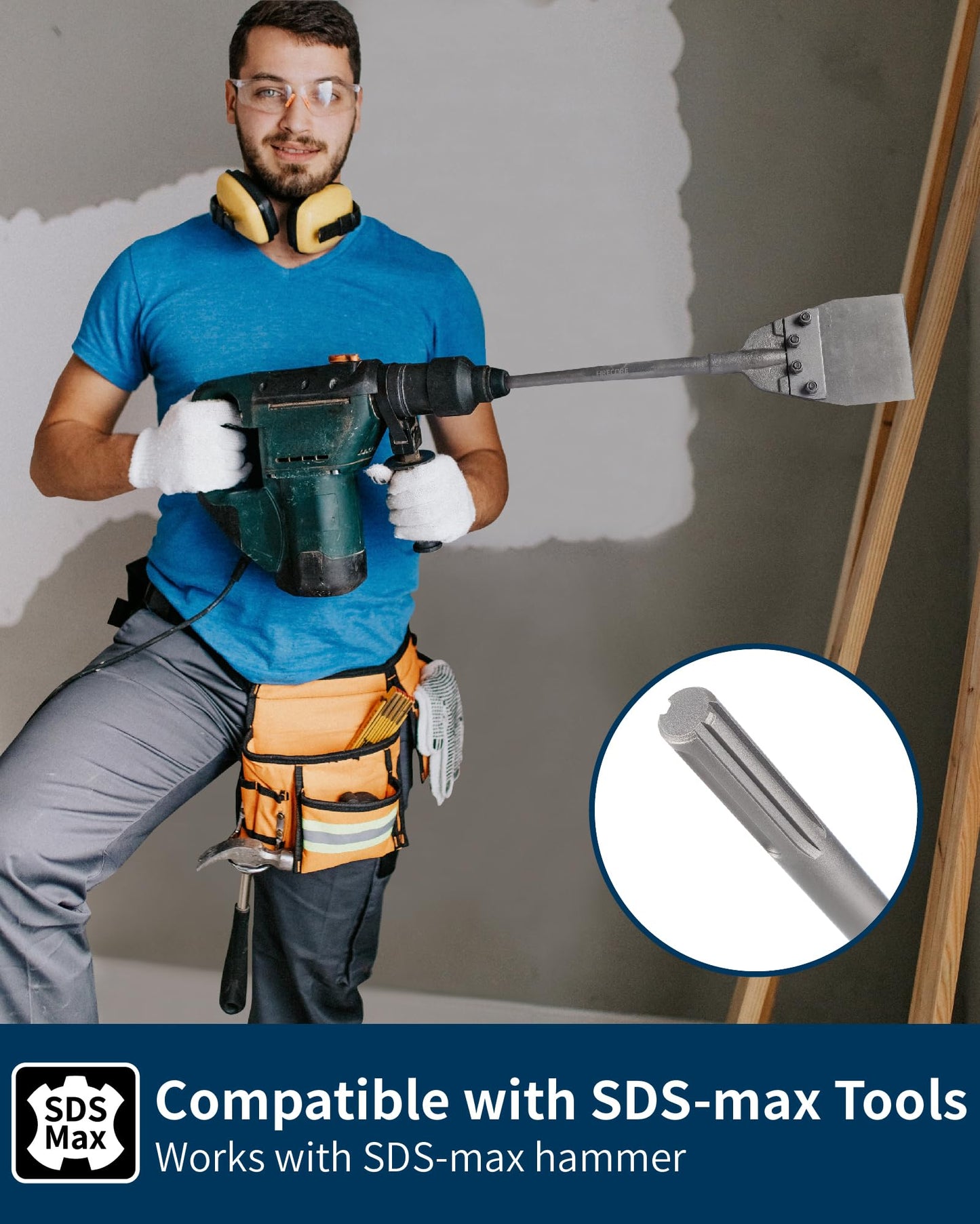 SDS Max Floor Scraper, Firecore 6 Inch SDS Max Thinset Removal Scaling Chisel Tool for Rotary Hammer Drill, SDS Max Clay Spade 4-1/2 in. x 17 in. Steel Drill Shovel Bit for Digging in Gardening