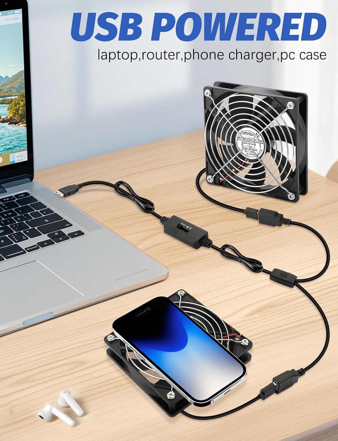 120mm 2 Packs, 5V USB Cooling Fan Brushless Quiet Fan with Speed Controller for PC Computer PlayStation Xbox Router