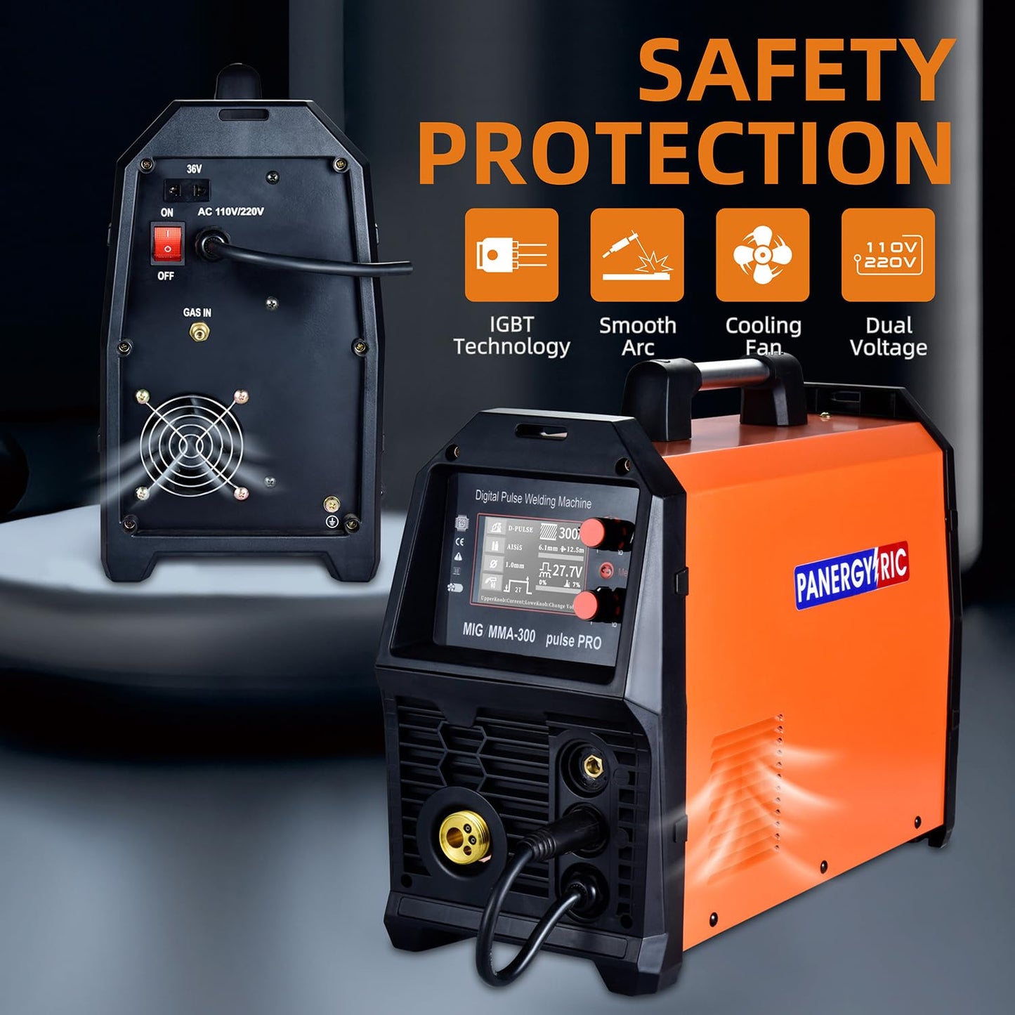 PANERGYRIC Aluminum MIG Welder with Dipulse 300A 110V/220V Dual Voltage 5 in 1 Multifunctional Welding Machine Gas/Gasless Flux MIG/Pulse MIG/Lift TIG/Stick with LCD Digital Display