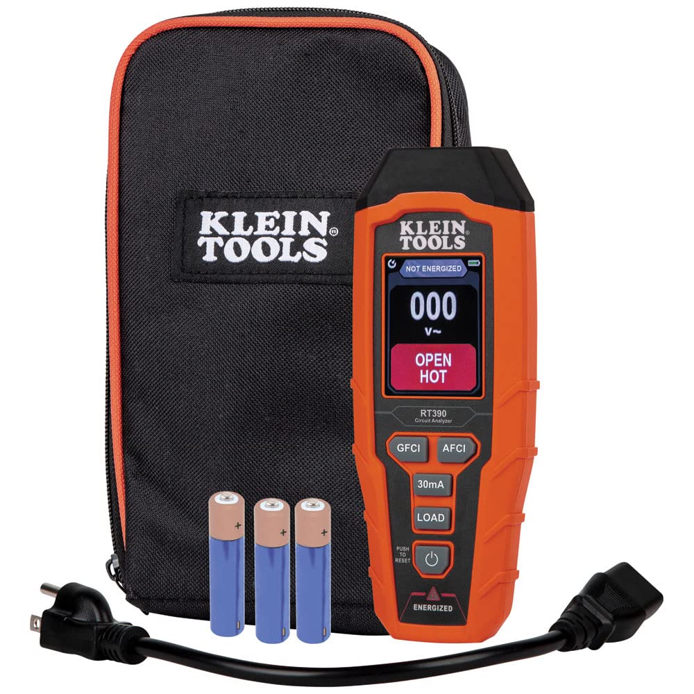 Klein Tools RT390 Circuit Analyzer with Large LCD, Identifies Wiring Faults, GFCI and AFCI Tester, Voltage Drop, Displays Trip Time, Orange & 69417 Rare-Earth Magnetic Hanger, with Strap