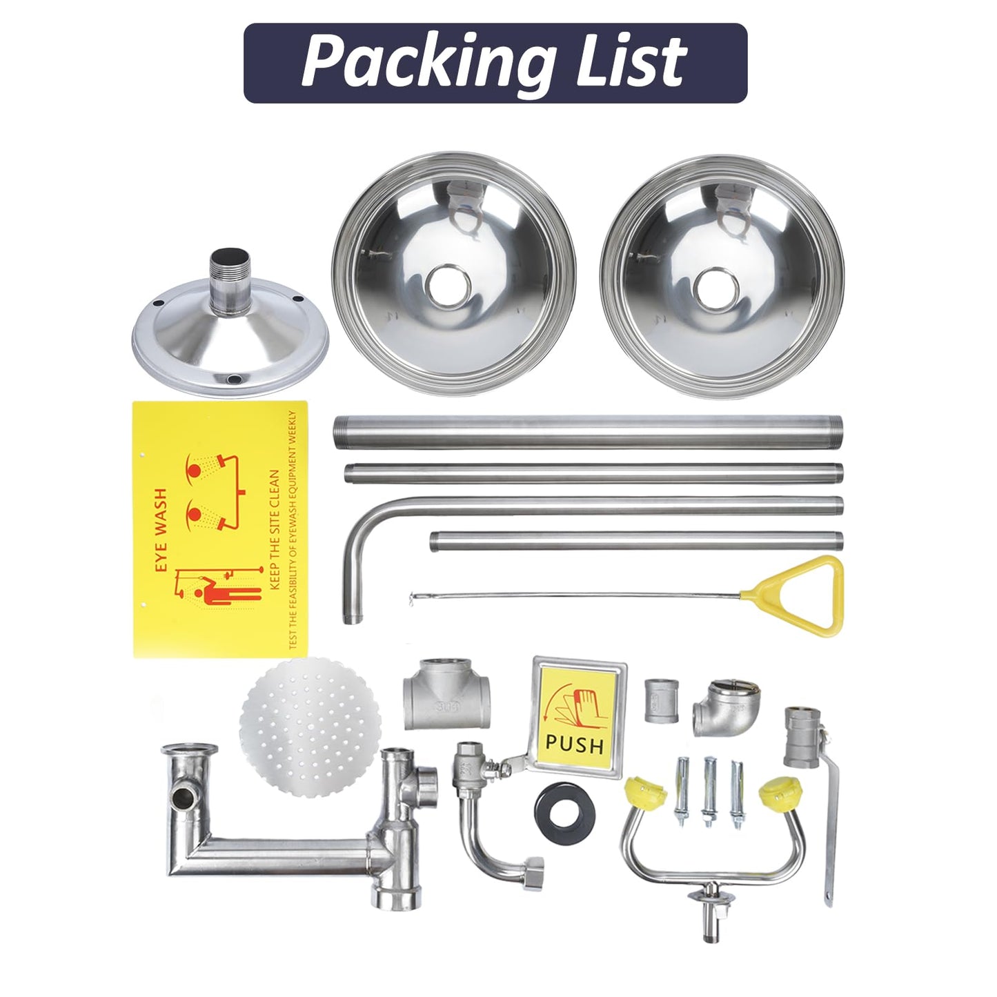 AIWFL 304 Stainless Steel Eye Wash Station, Emergency Shower Eyewash Station, Combination Eye Wash Shower Station for Industrial & Commercial Use, NPT Threads, with Eyewash Sign